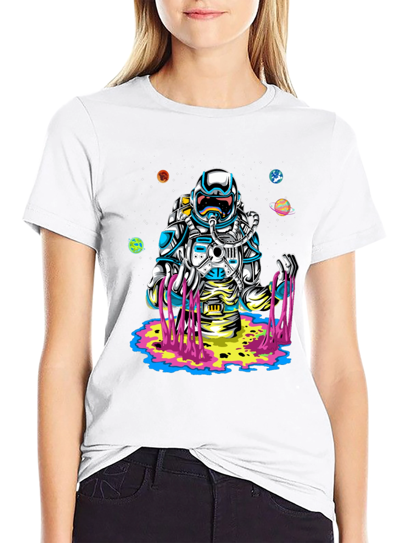 Astronaut Space Drip Graphic Tee - Black