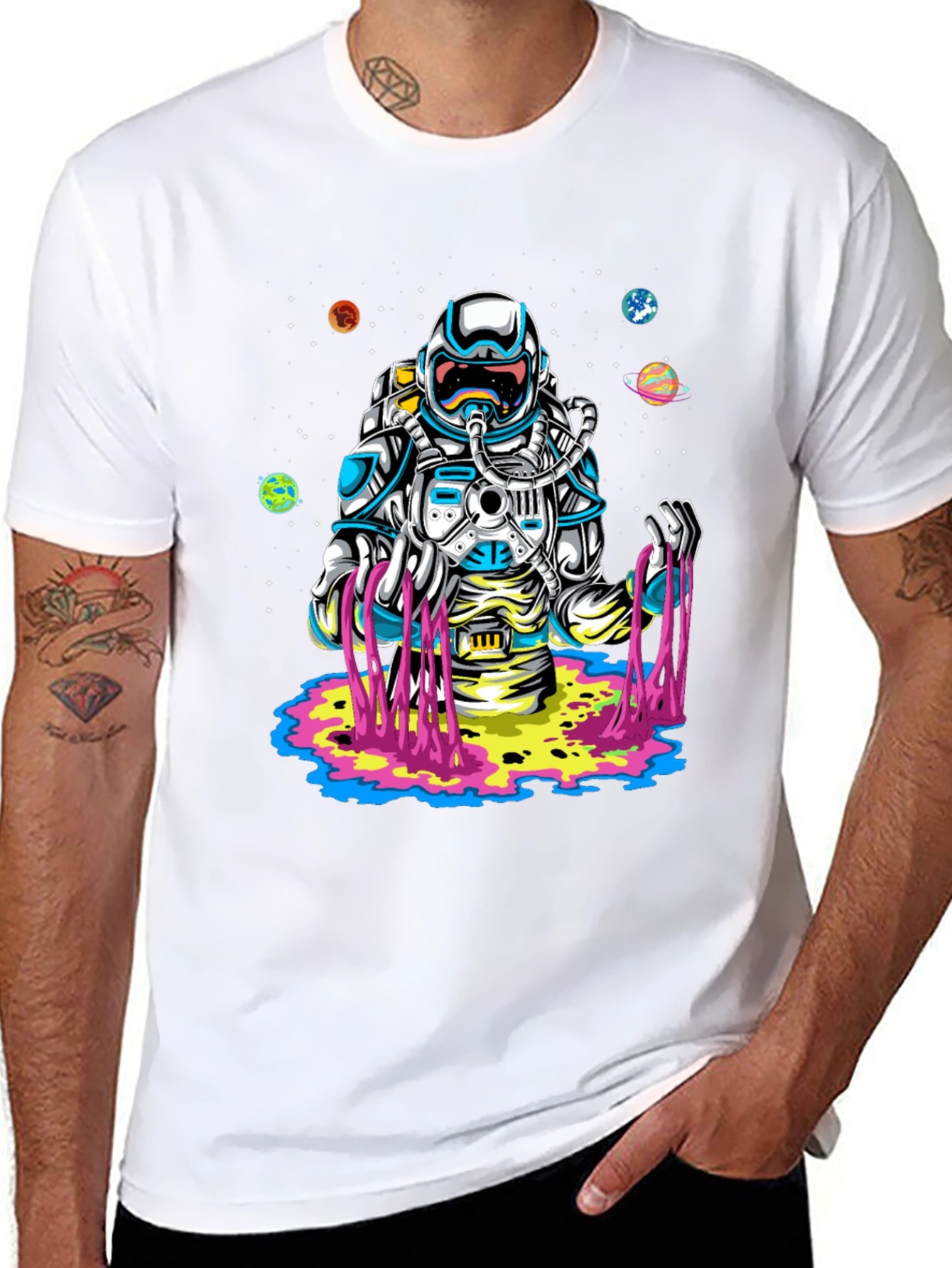Astronaut Space Drip Graphic Tee - Black