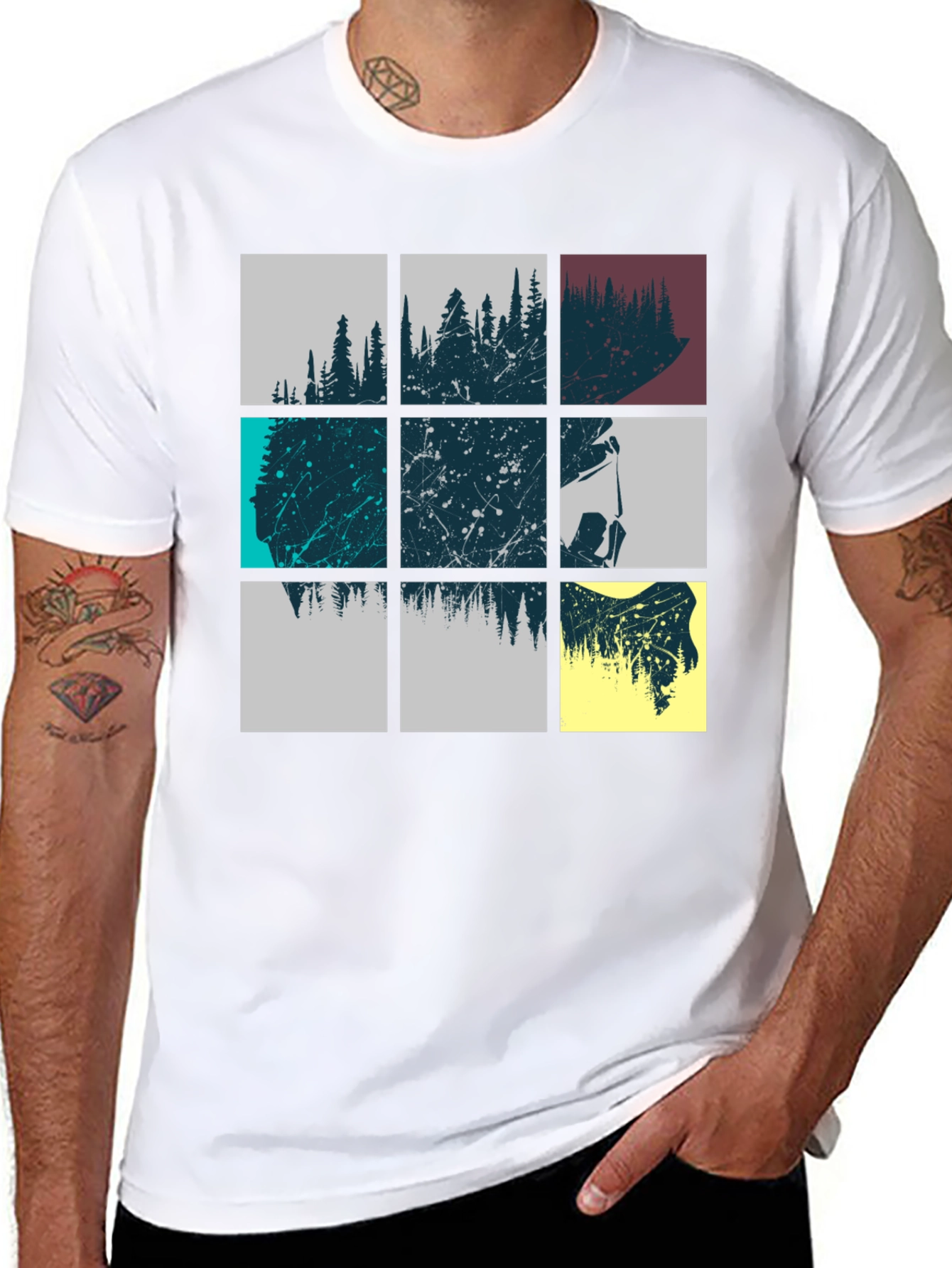 Abstract Forest Graphic Print Mens Black T-Shirt
