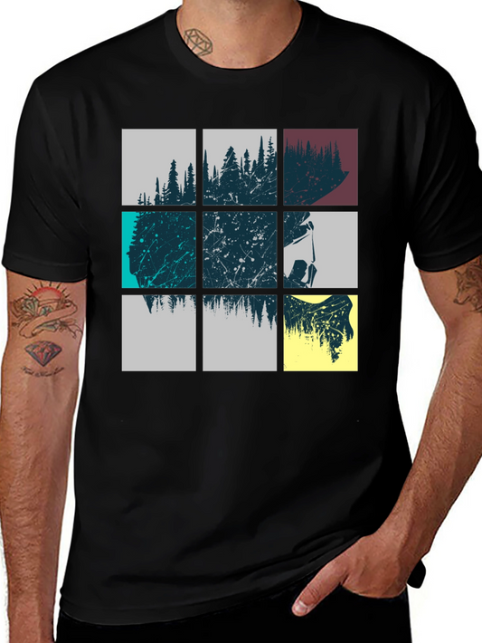 Abstract Forest Graphic Print Mens Black T-Shirt
