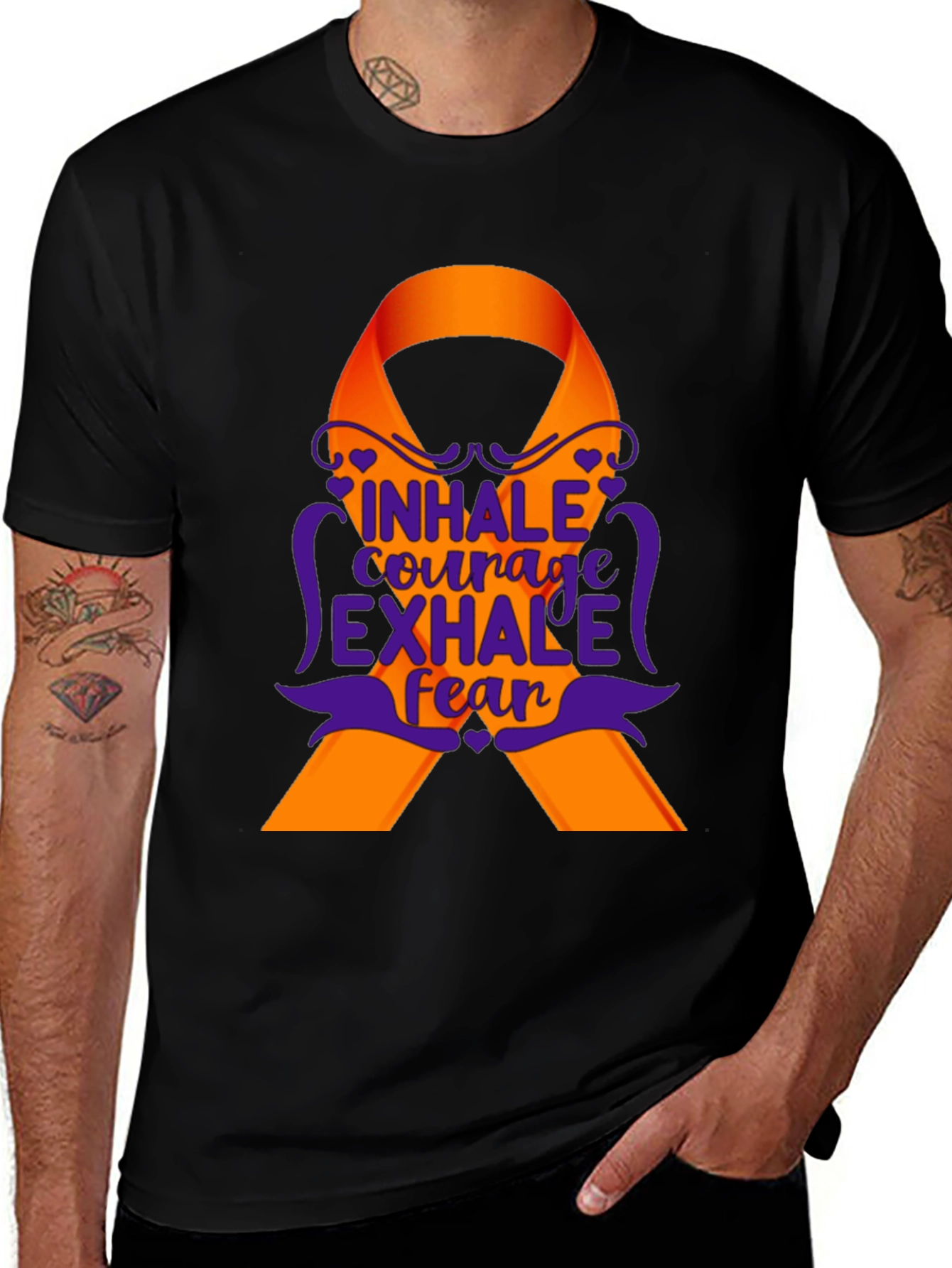 Inhale Courage Exhale Fear Awareness Ribbon T-Shirt