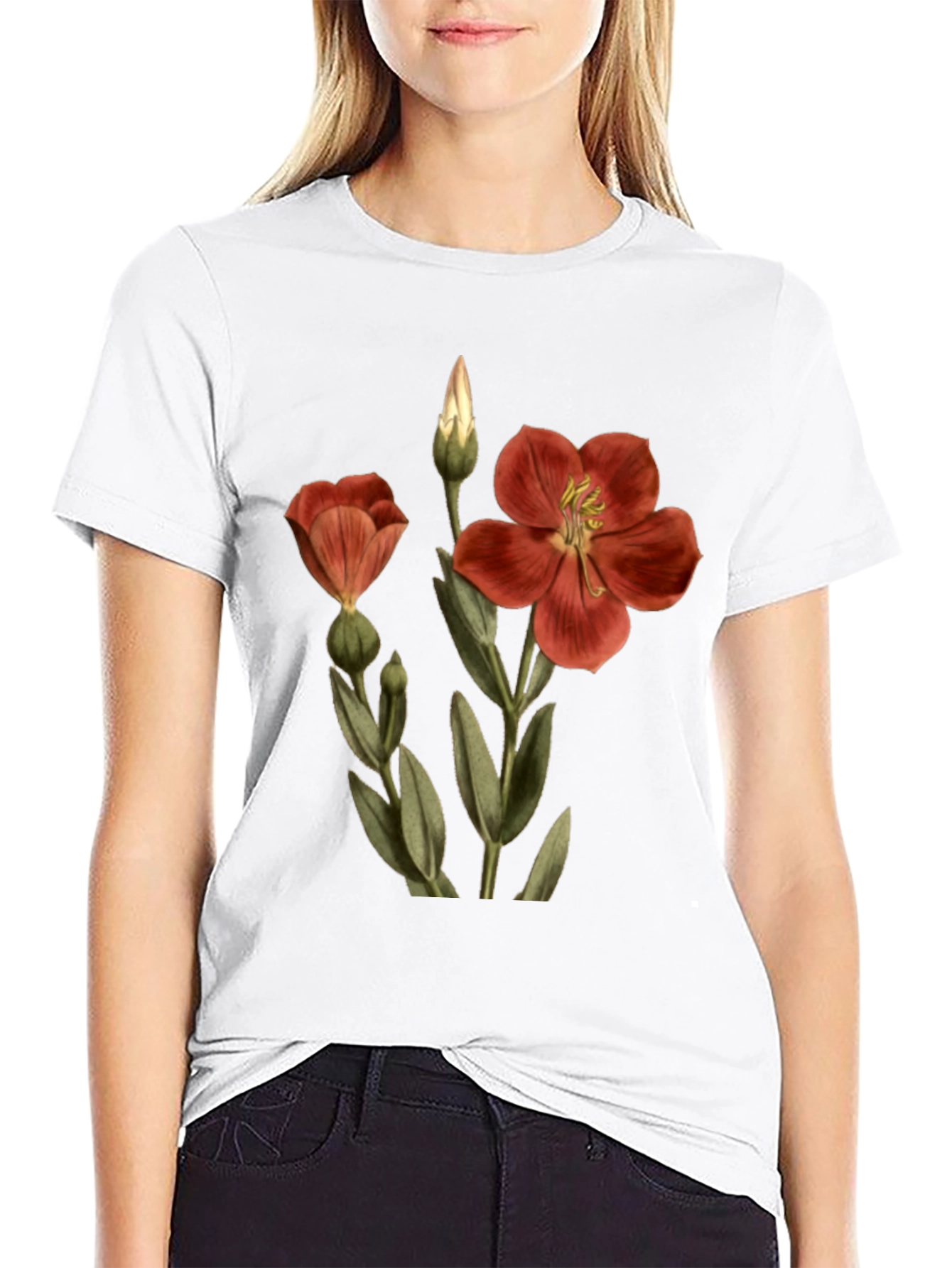 Floral Print Tee - Black Cotton Comfort