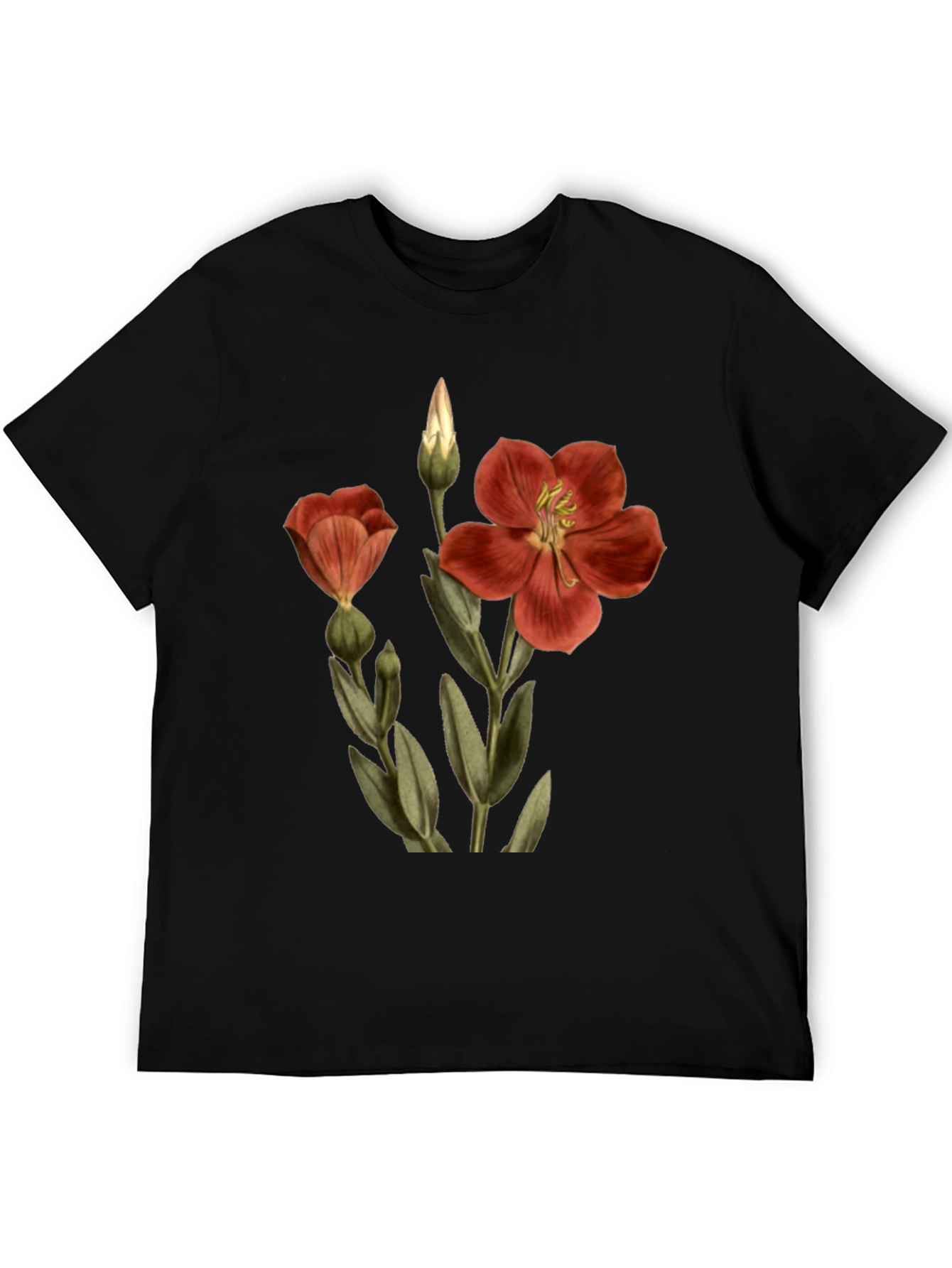 Floral Print Tee - Black Cotton Comfort