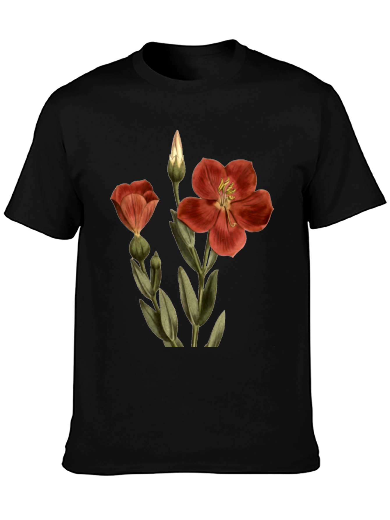 Floral Print Tee - Black Cotton Comfort