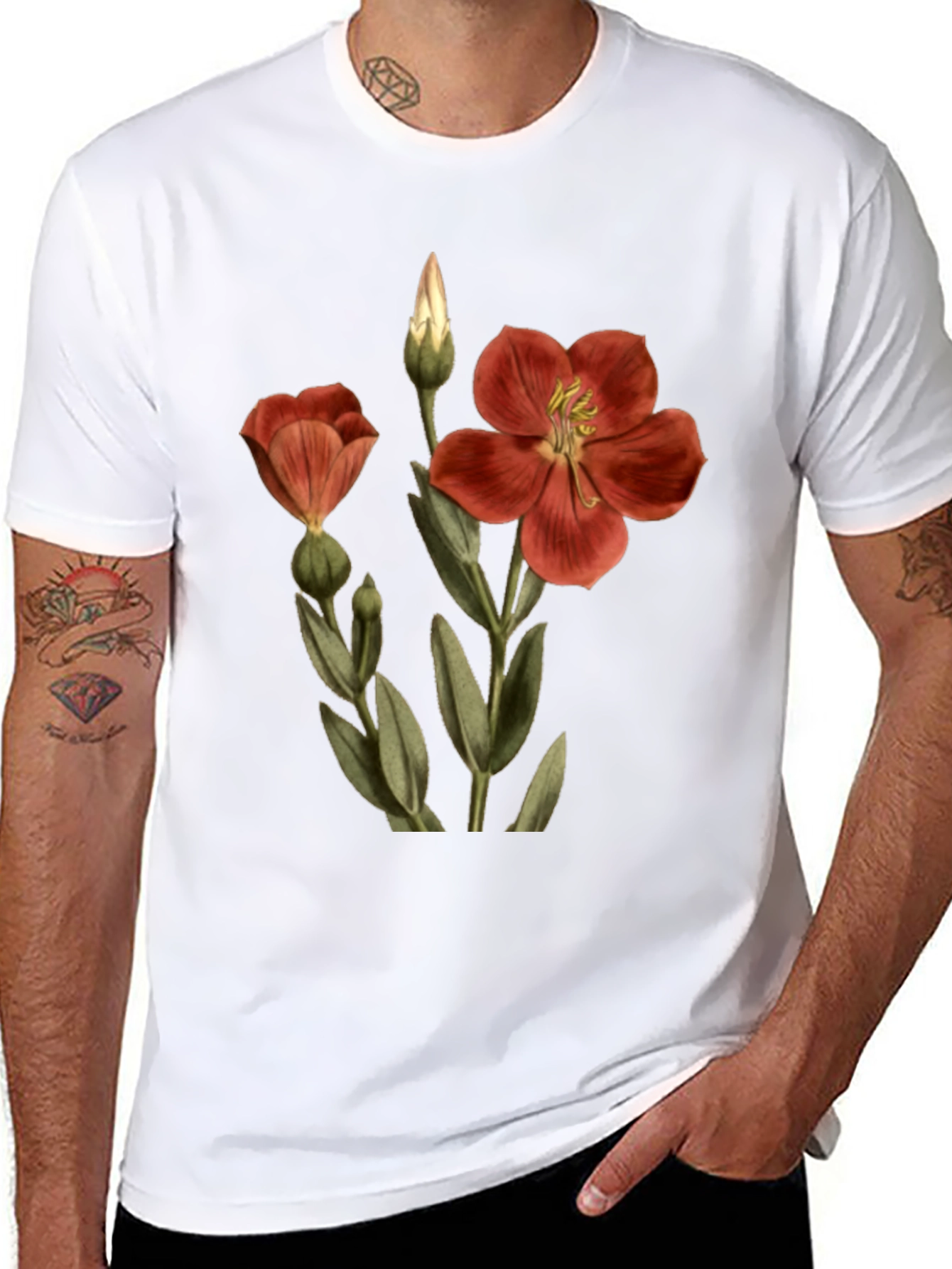 Floral Print Tee - Black Cotton Comfort
