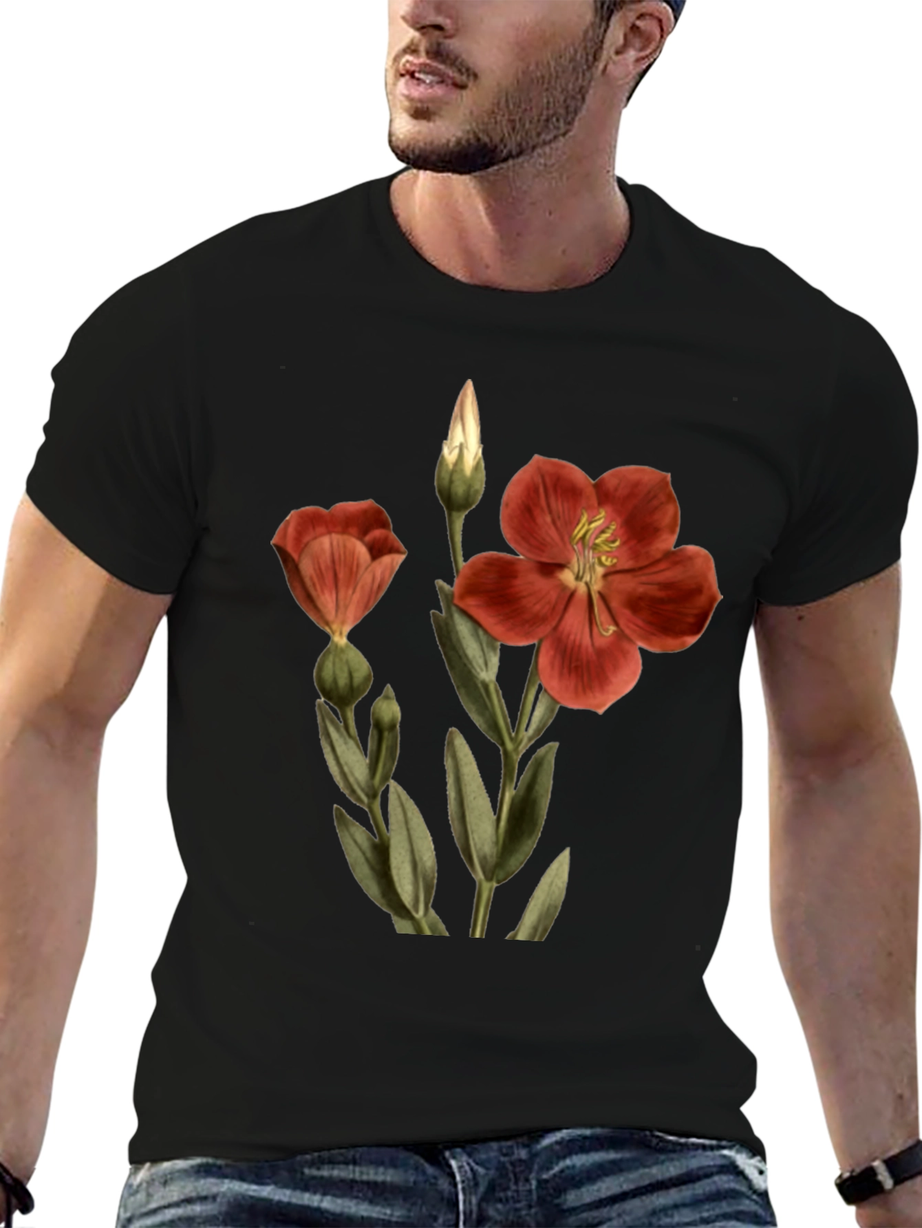 Floral Print Tee - Black Cotton Comfort