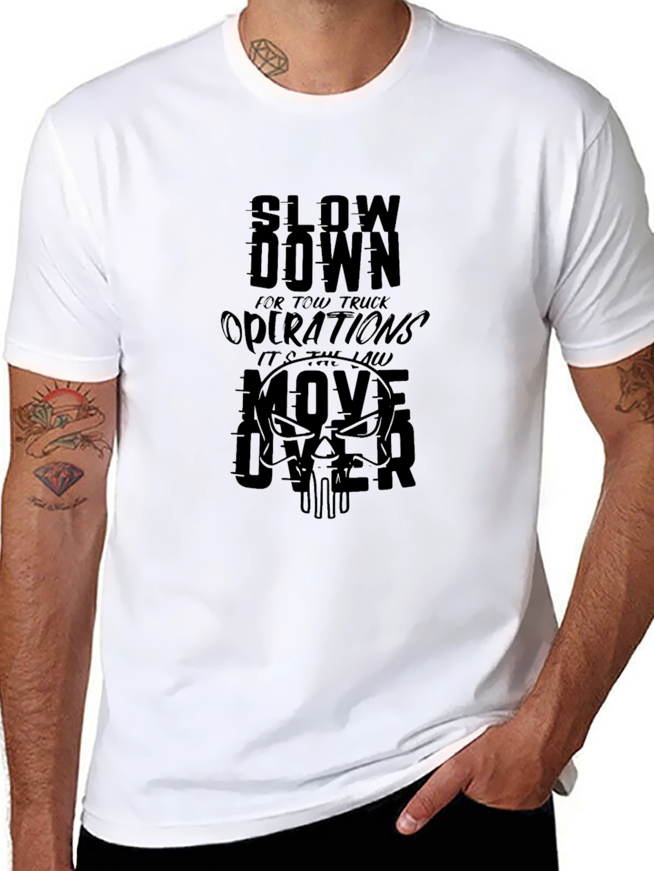 Slow Down Tow Truck Operations Black Graphic Tee