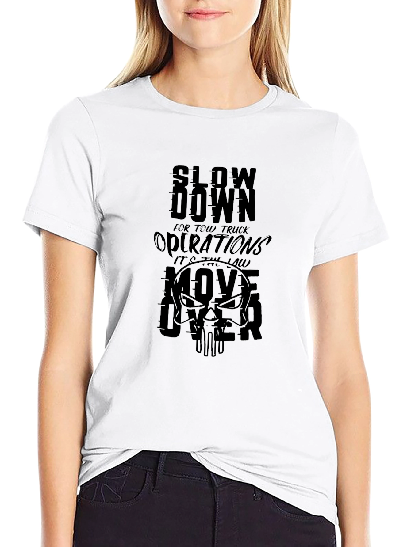 Slow Down Tow Truck Operations Black Graphic Tee