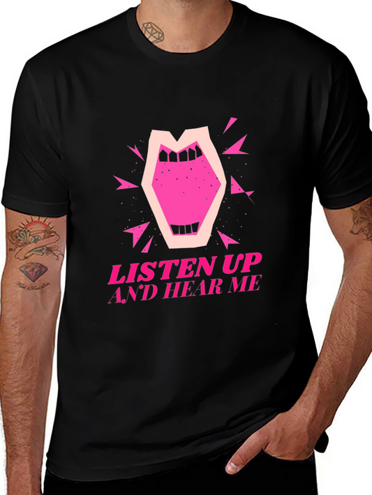 Listen Up Graphic T-Shirt - Bold Pink Design on Black