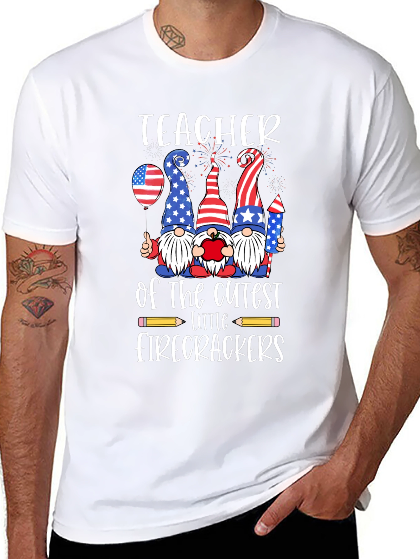Patriotic Teacher Firecrackers Graphic Tee