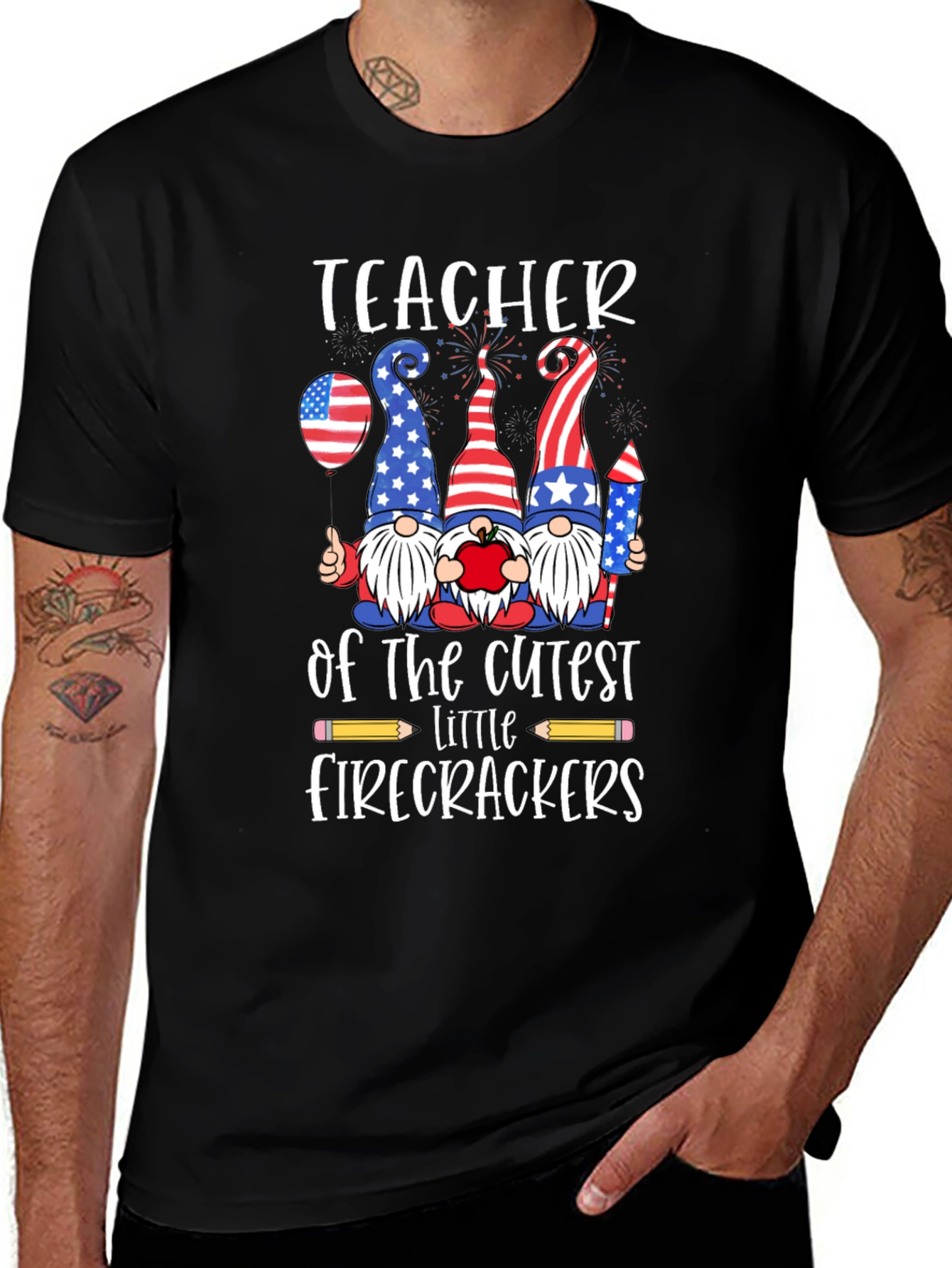 Patriotic Teacher Firecrackers Graphic Tee