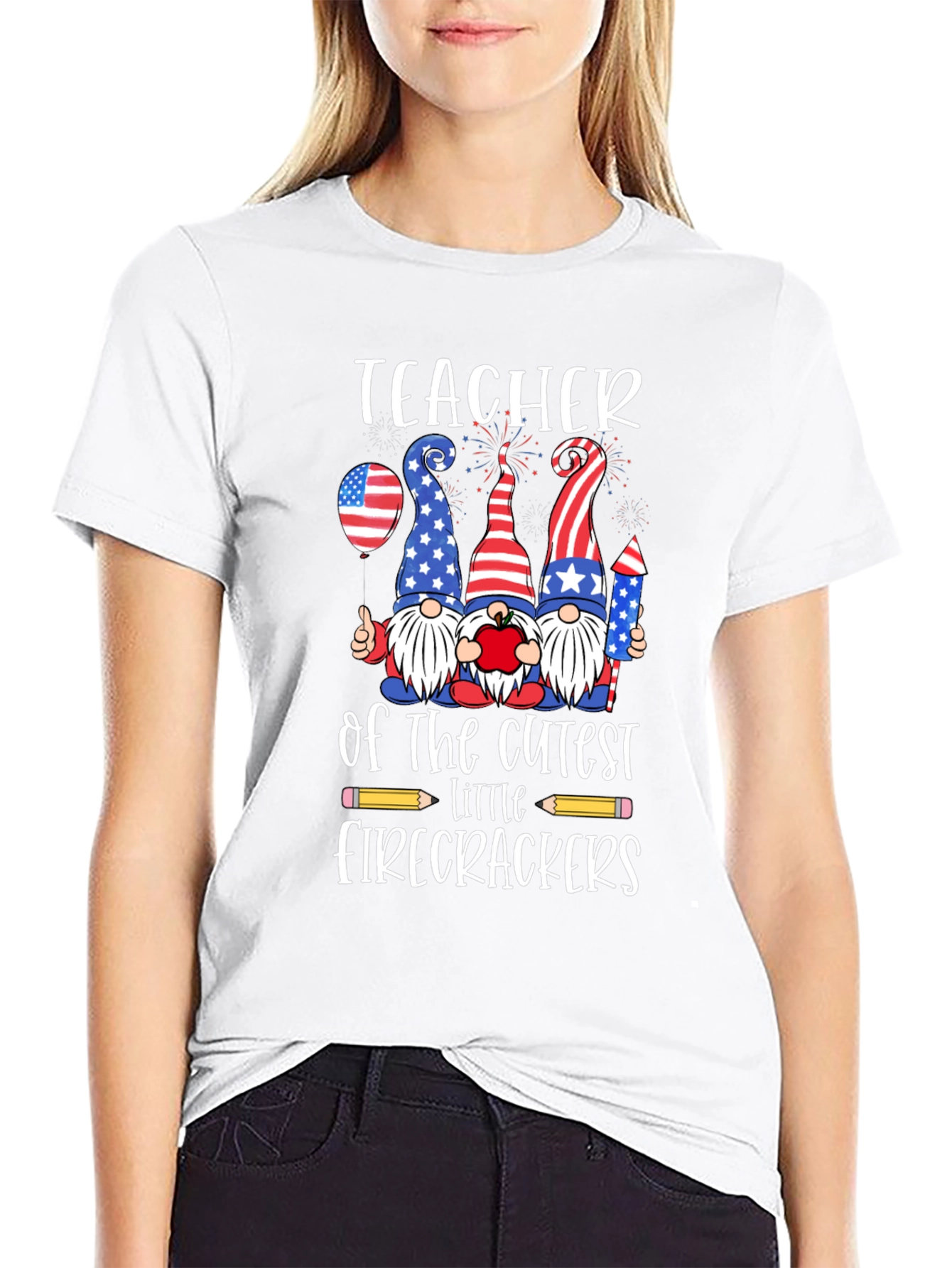 Patriotic Teacher Firecrackers Graphic Tee