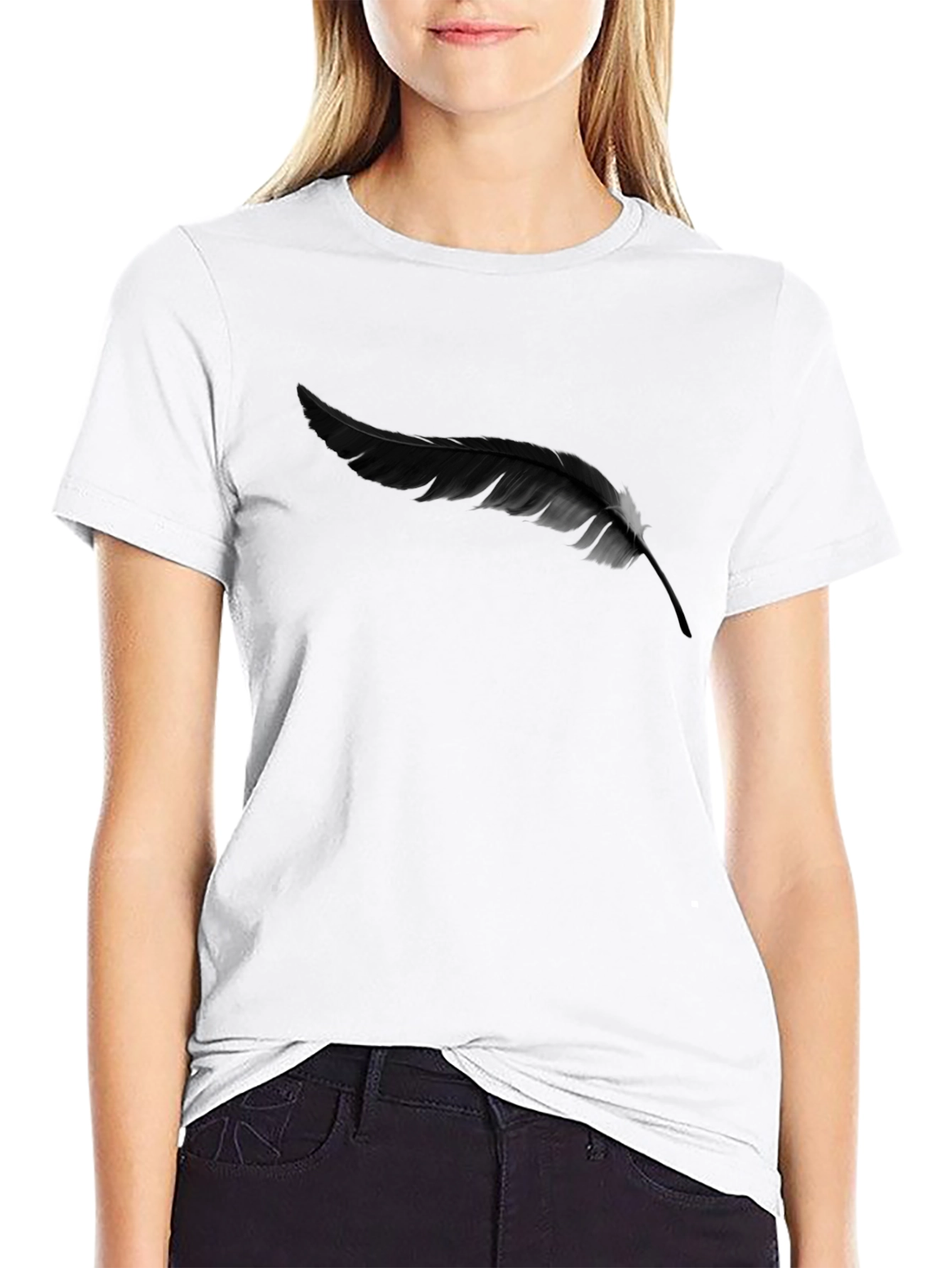 Feather Graphic Print Black T-Shirt