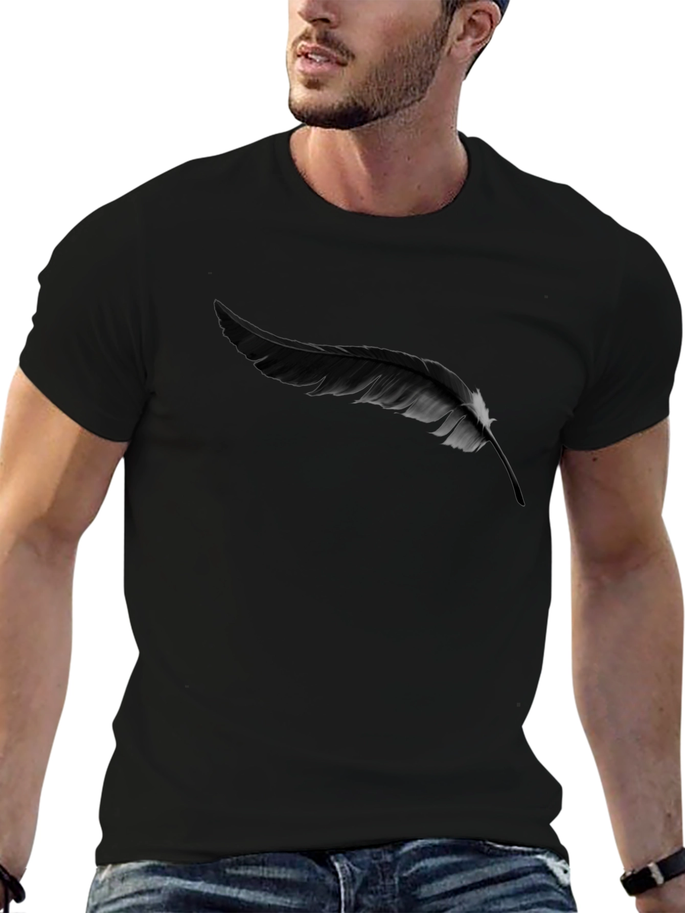 Feather Graphic Print Black T-Shirt