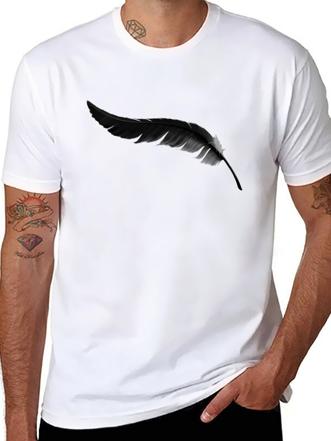 Feather Graphic Print Black T-Shirt