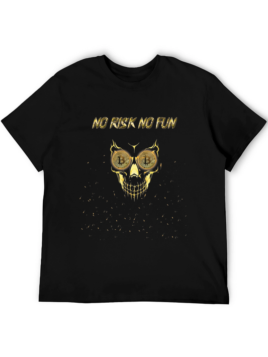 No Risk No Fun Bitcoin Skull Graphic Tee