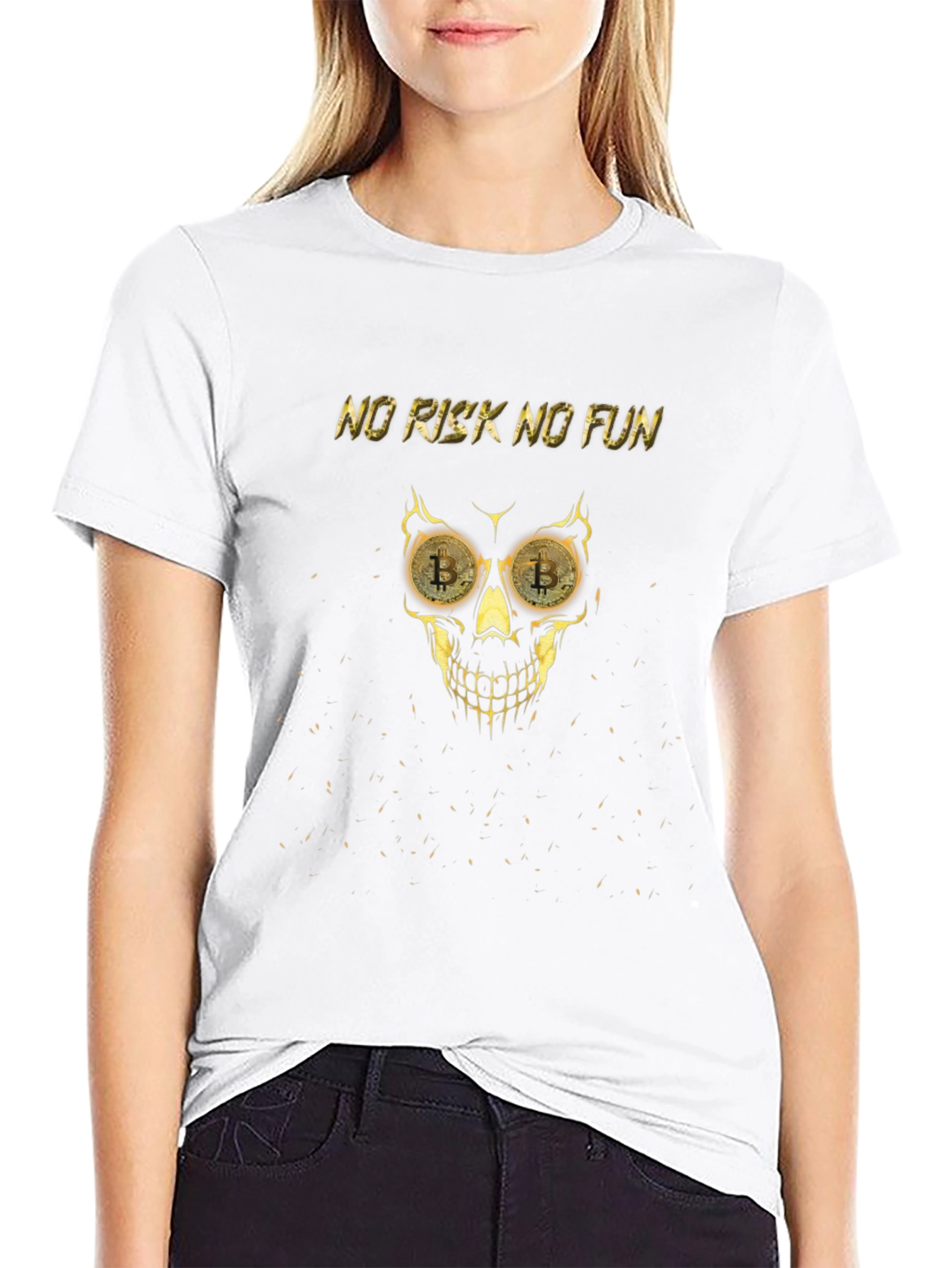 No Risk No Fun Bitcoin Skull Graphic Tee