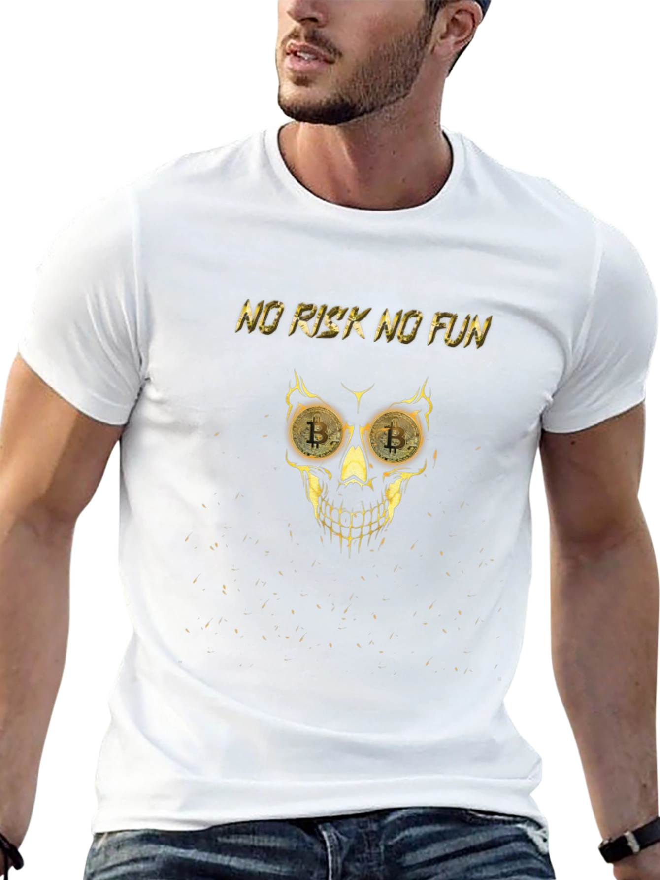 No Risk No Fun Bitcoin Skull Graphic Tee