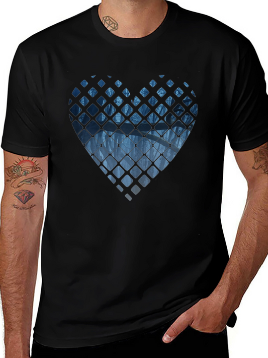Abstract Heart Graphic Mens Black T-Shirt