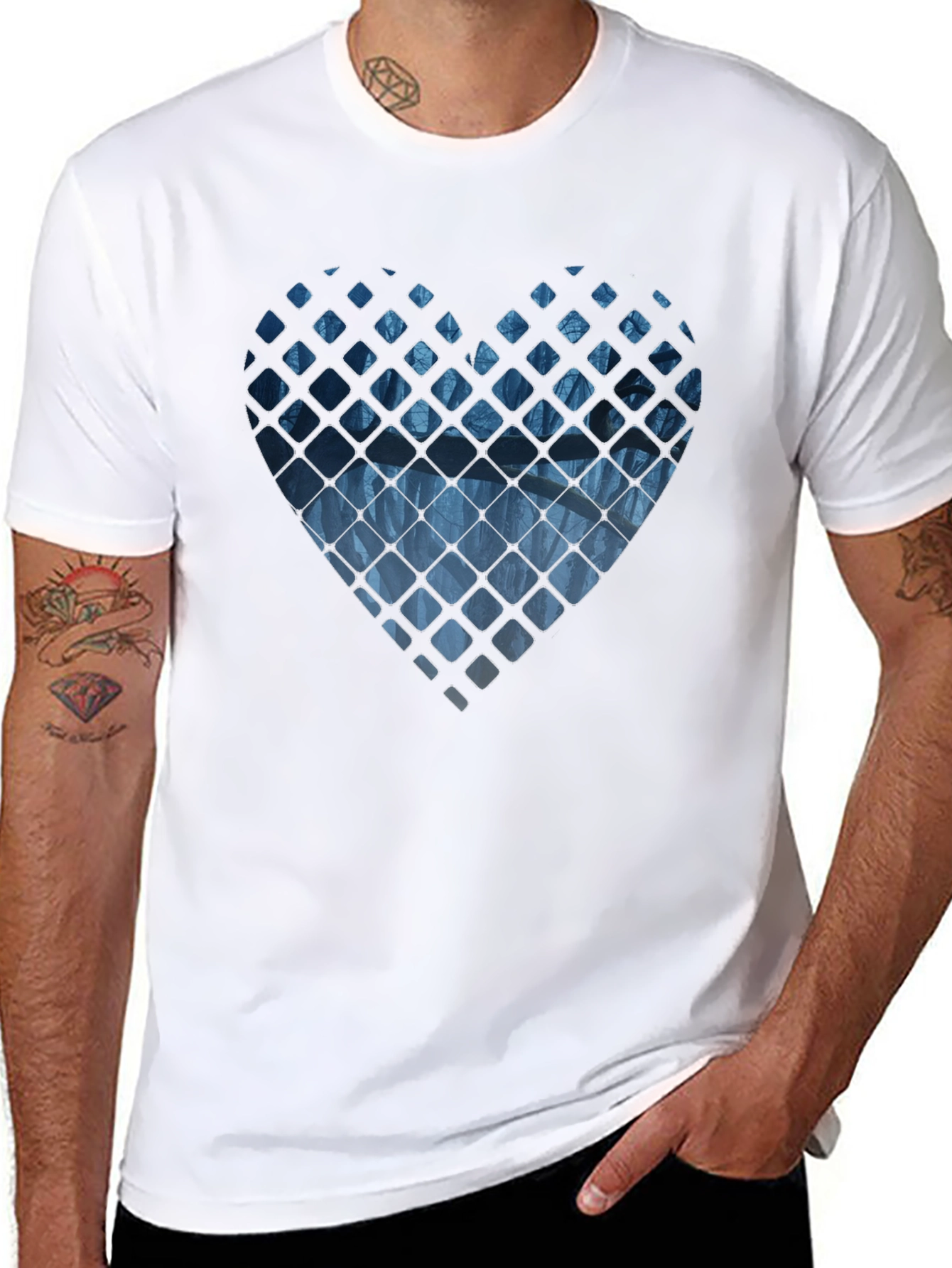 Abstract Heart Graphic Mens Black T-Shirt