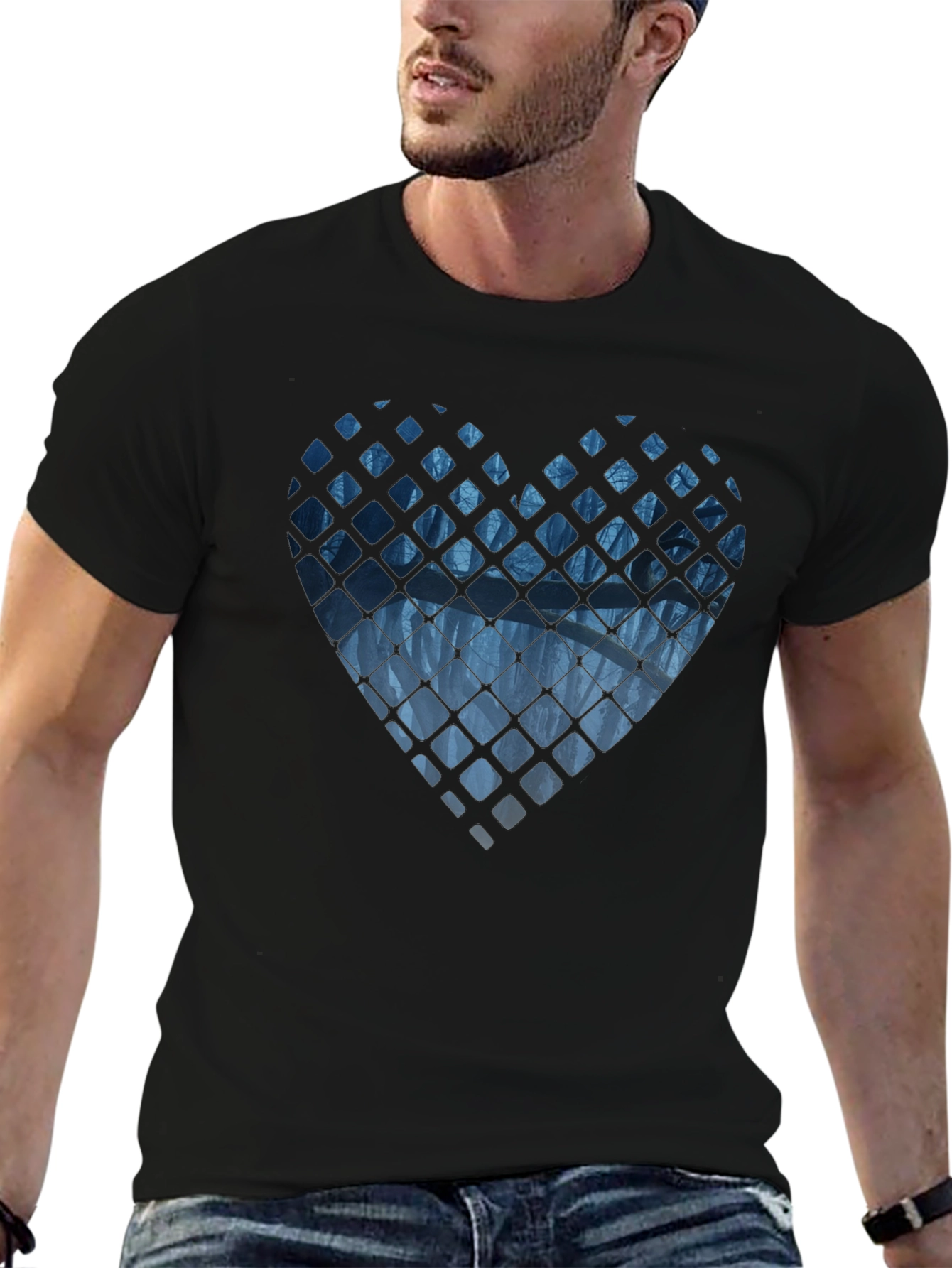 Abstract Heart Graphic Mens Black T-Shirt