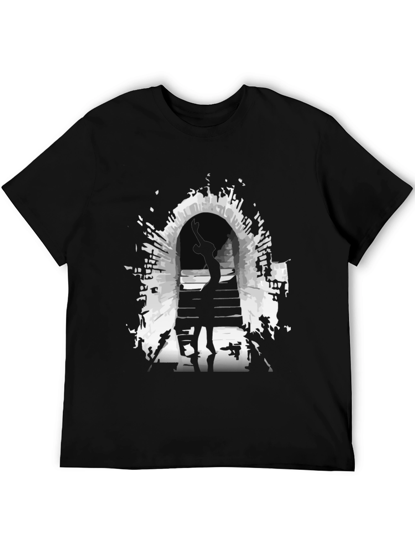Mysterious Portal Graphic Tee - Black Cotton Shirt