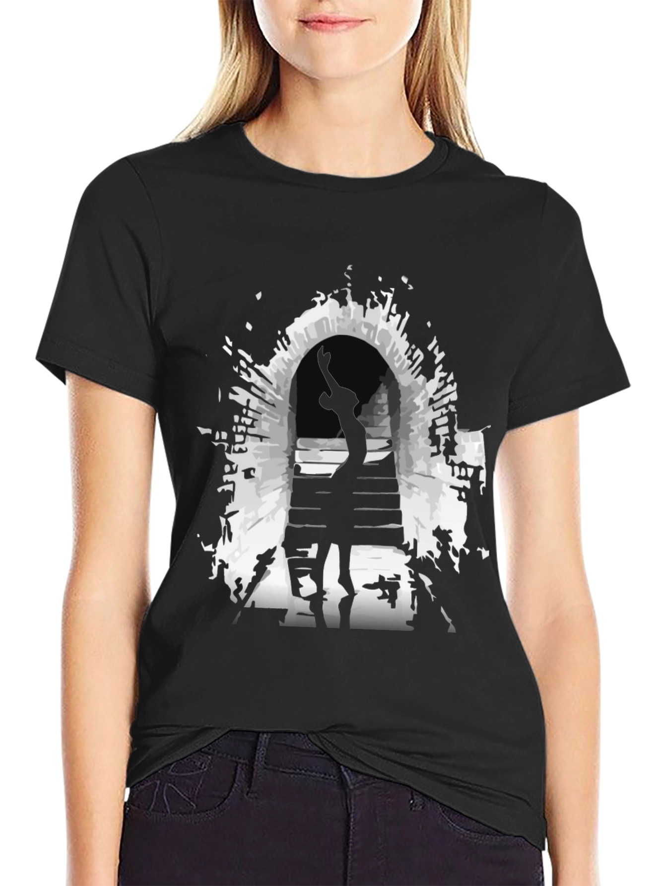 Mysterious Portal Graphic Tee - Black Cotton Shirt