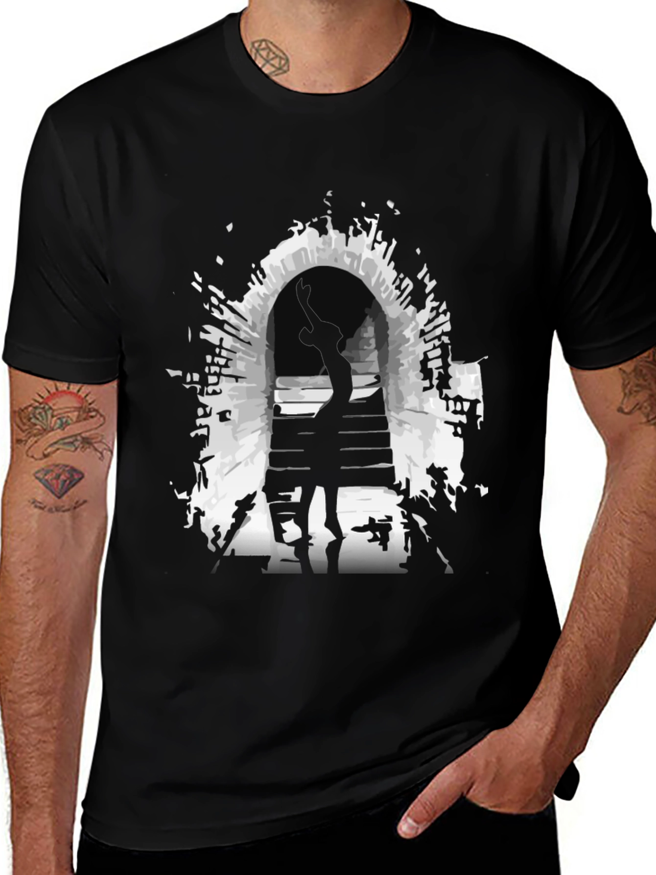 Mysterious Portal Graphic Tee - Black Cotton Shirt