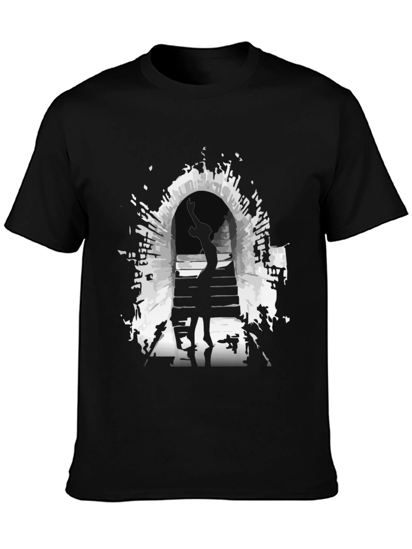 Mysterious Portal Graphic Tee - Black Cotton Shirt