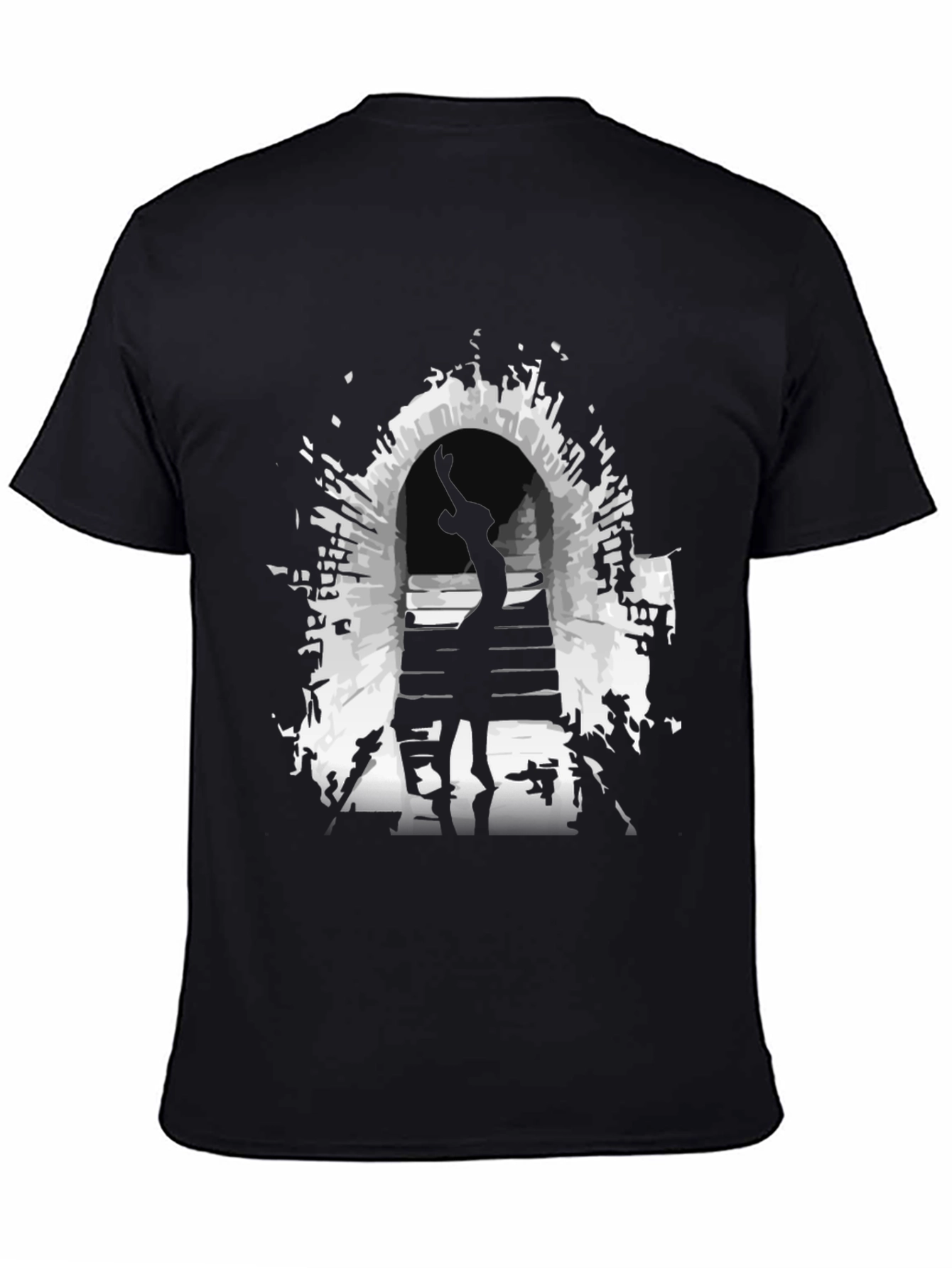 Mysterious Portal Graphic Tee - Black Cotton Shirt