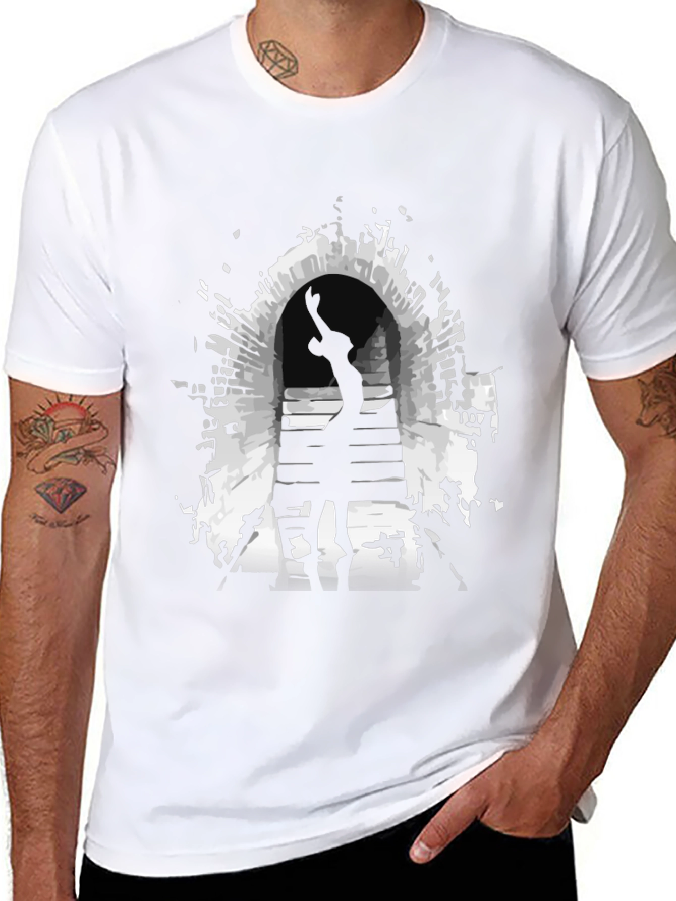 Mysterious Portal Graphic Tee - Black Cotton Shirt