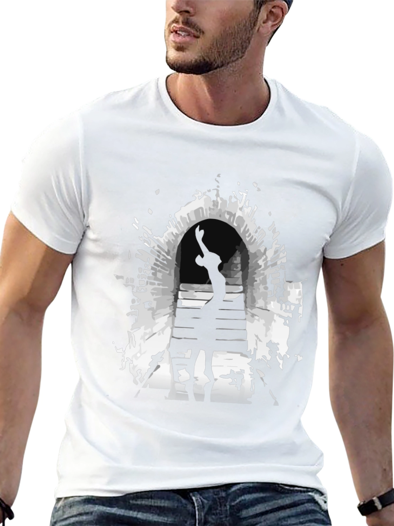 Mysterious Portal Graphic Tee - Black Cotton Shirt
