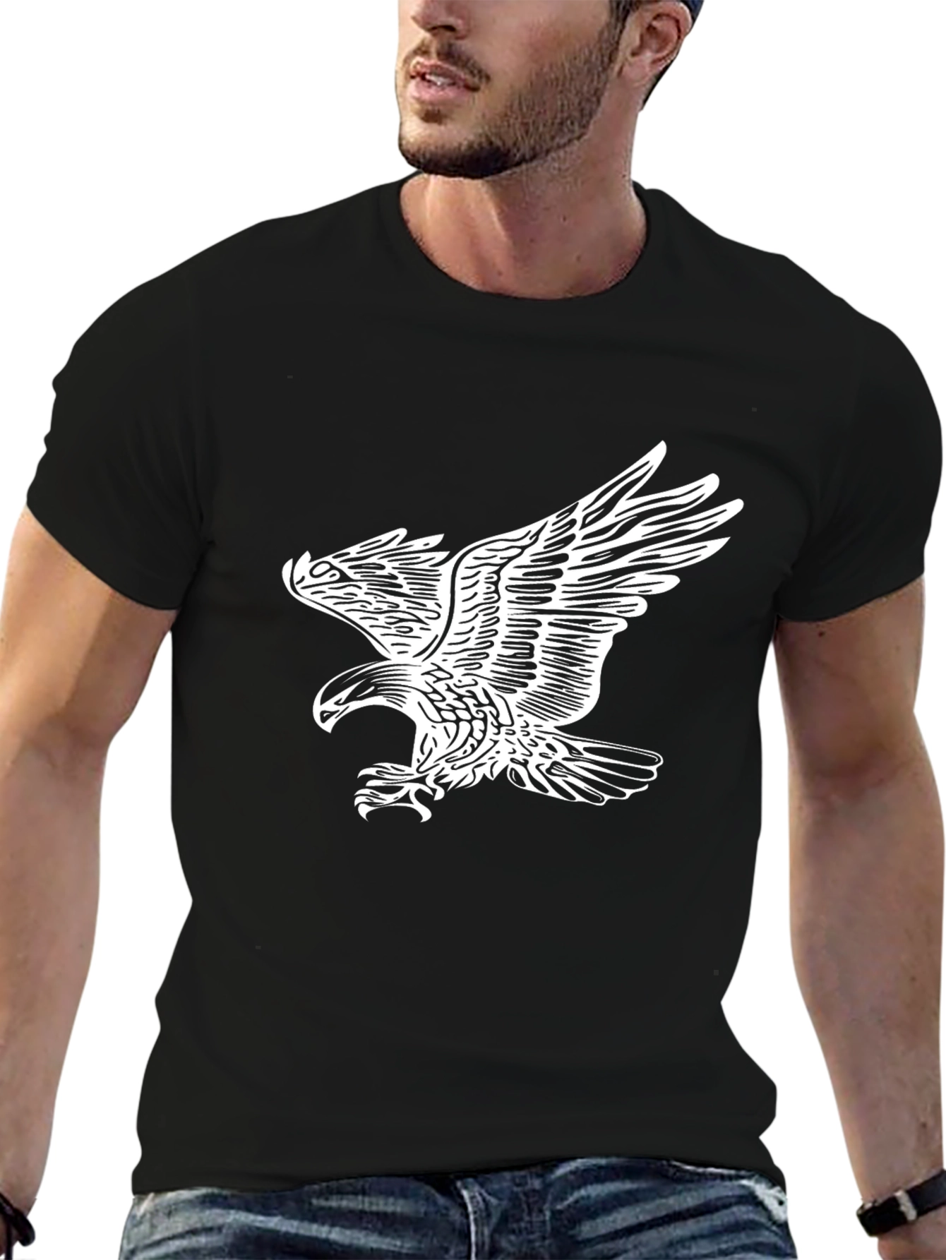 Bold Eagle Graphic Tee - Black Cotton