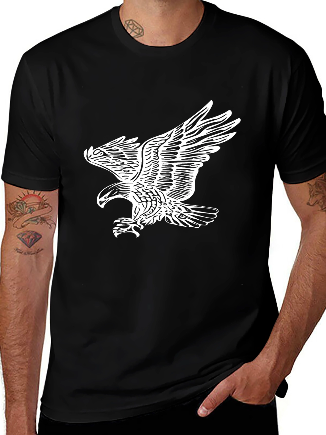 Bold Eagle Graphic Tee - Black Cotton
