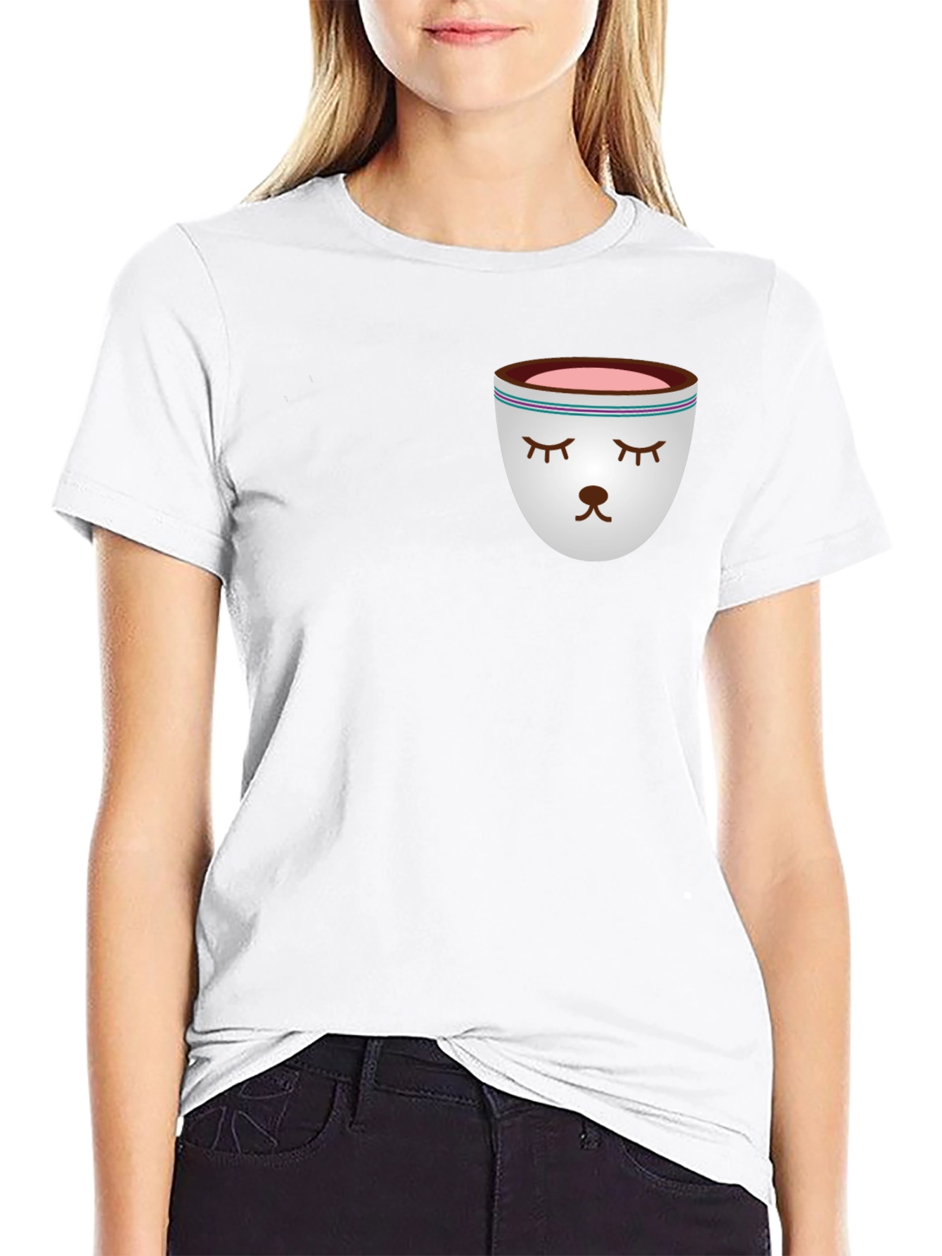 Sleepy Tea Cup Design Black T-Shirt