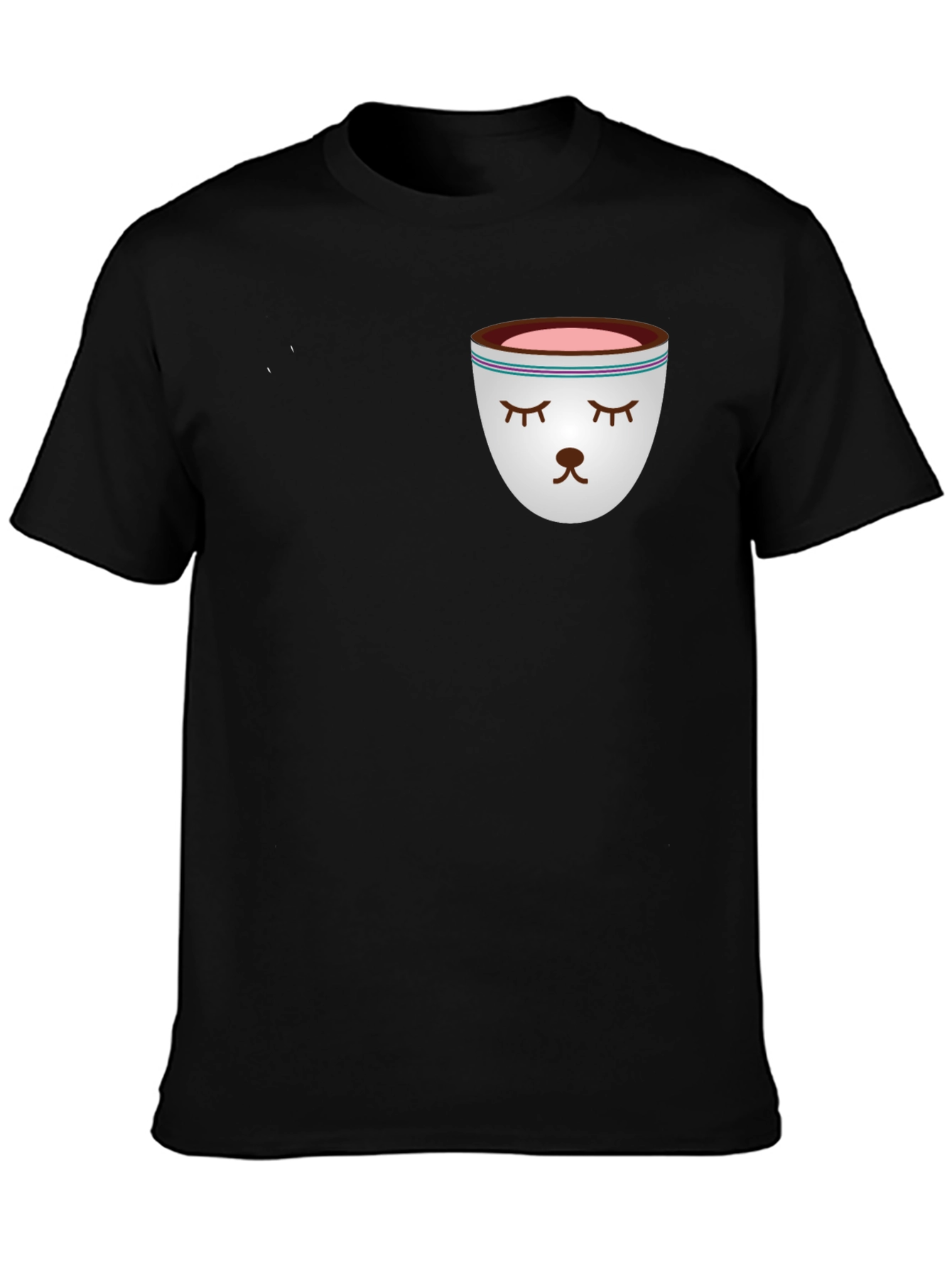 Sleepy Tea Cup Design Black T-Shirt