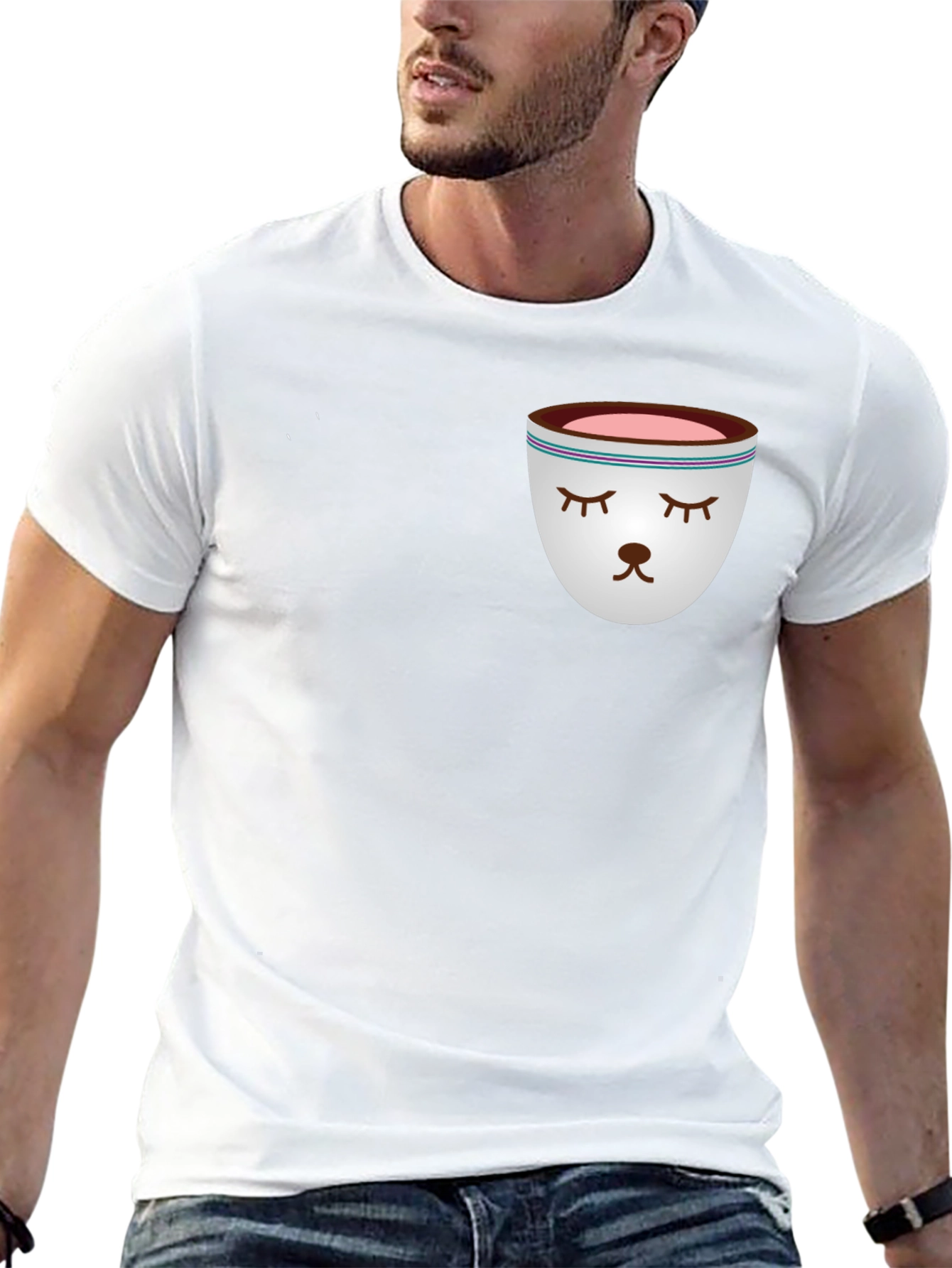 Sleepy Tea Cup Design Black T-Shirt