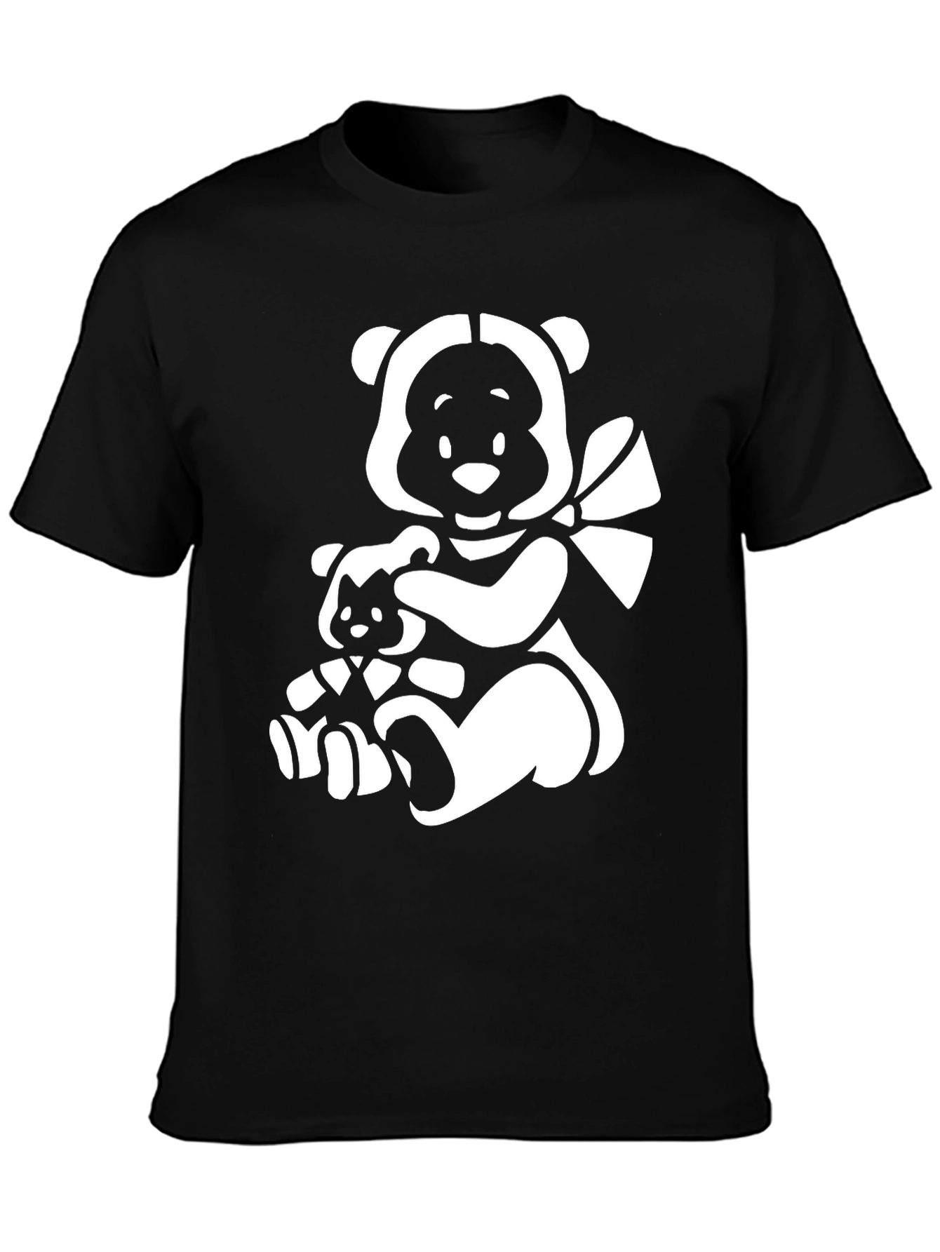 Black T-Shirt with Cute Bear Graphic
