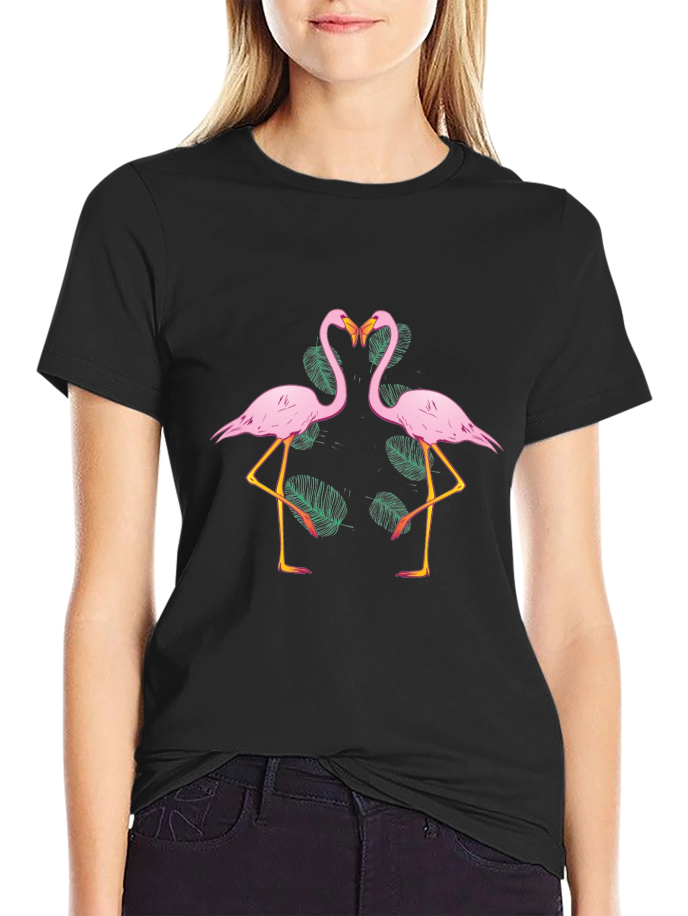 Flamingo Love Graphic Tee - Black