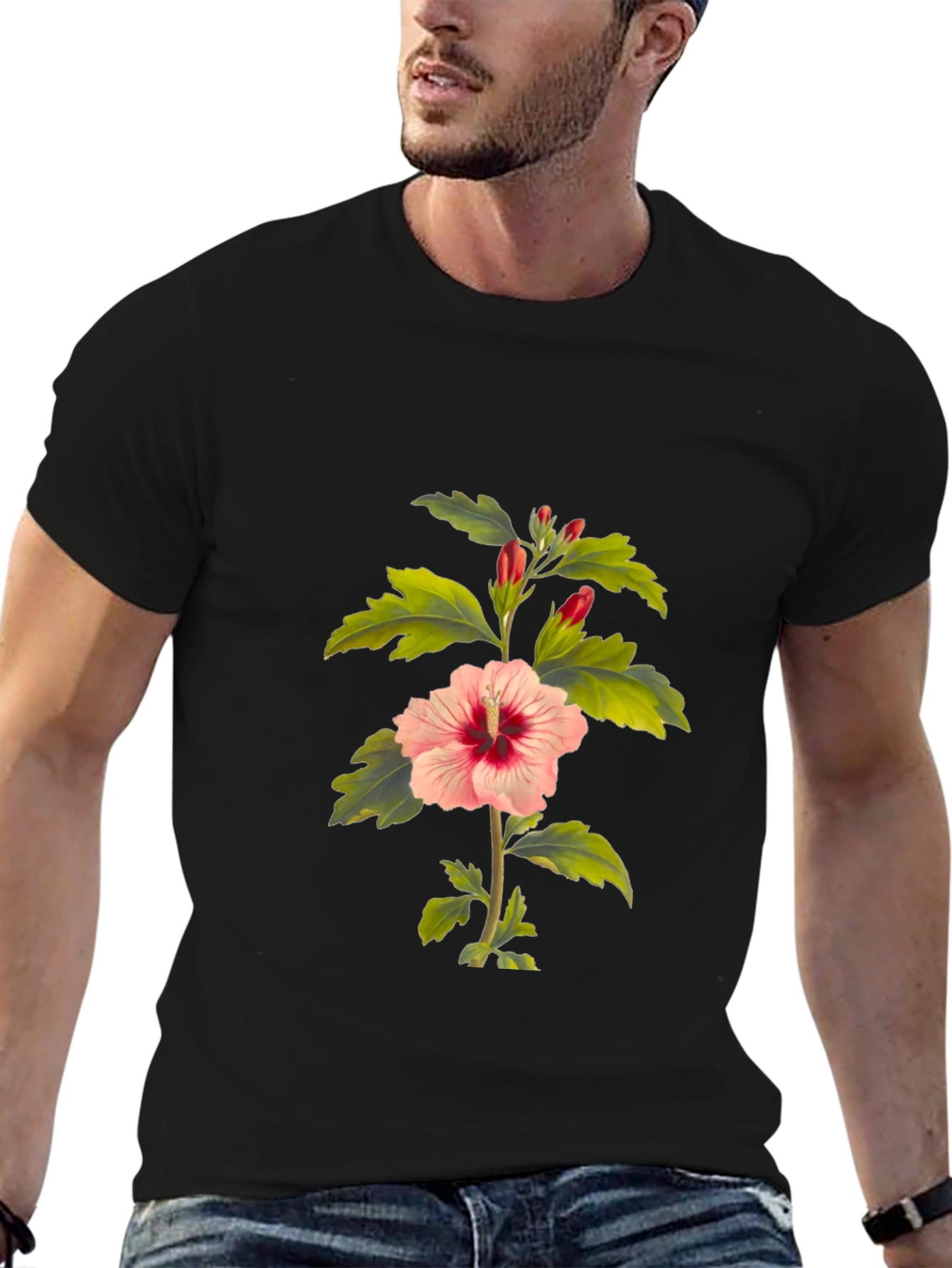 Hibiscus Flower Black T-Shirt