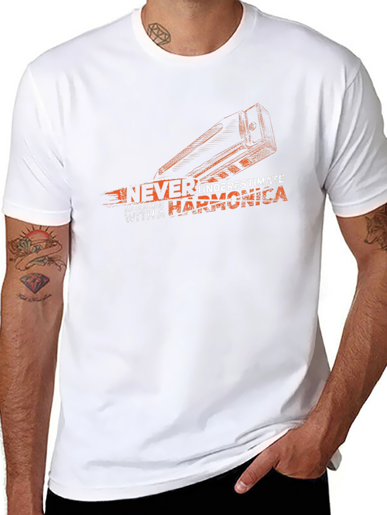 Never Underestimate Harmonica Old Man T-Shirt
