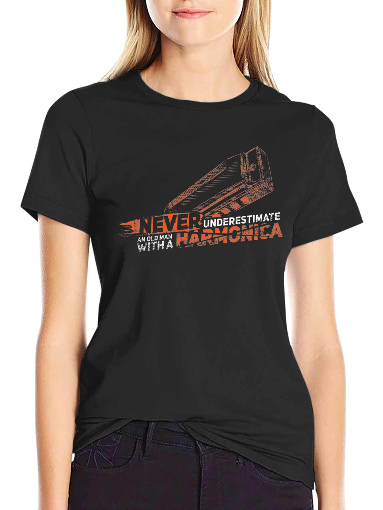 Never Underestimate Harmonica Old Man T-Shirt