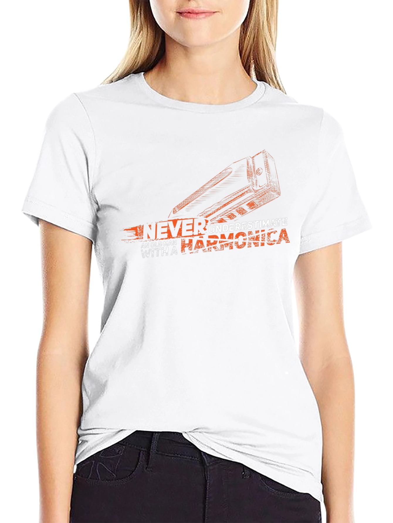 Never Underestimate Harmonica Old Man T-Shirt