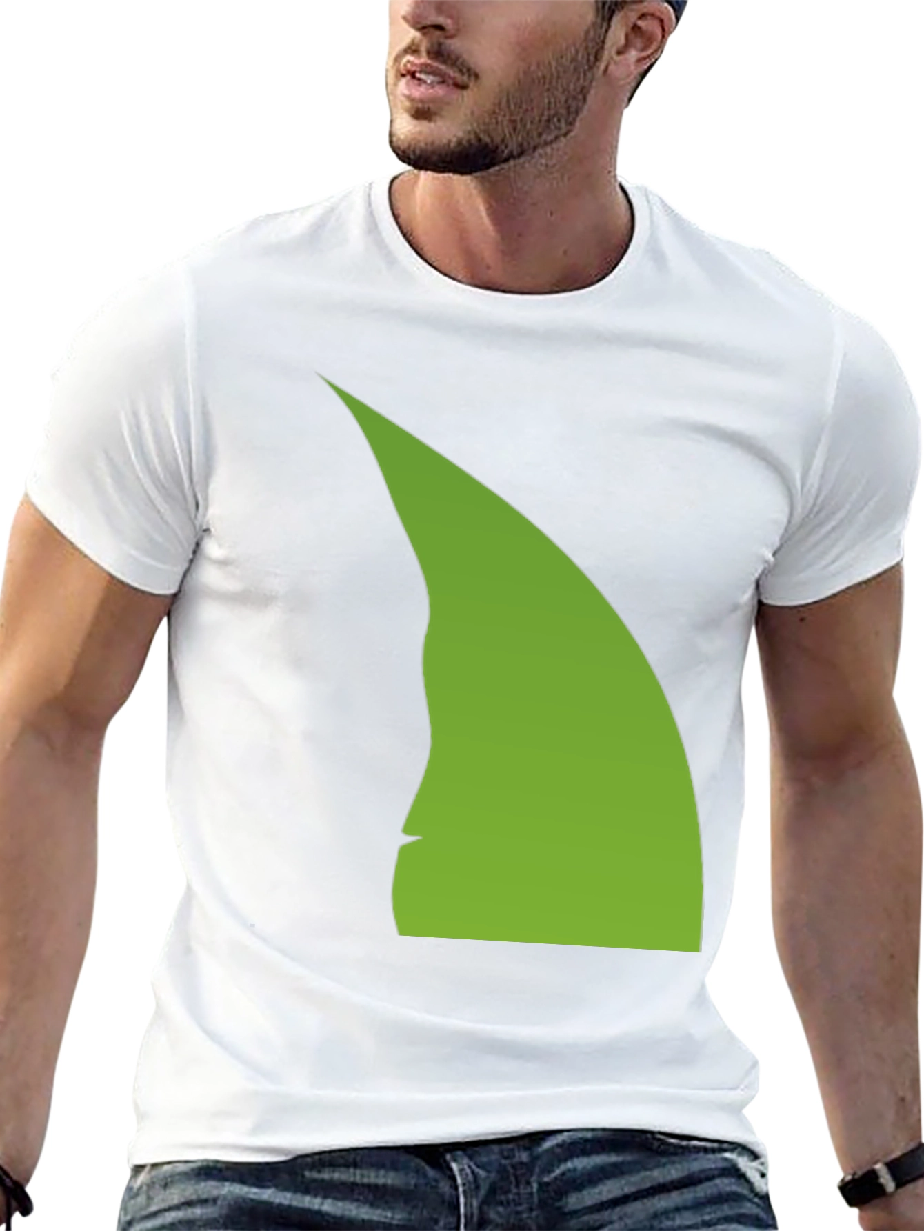Abstract Green Silhouette on Black T-Shirt