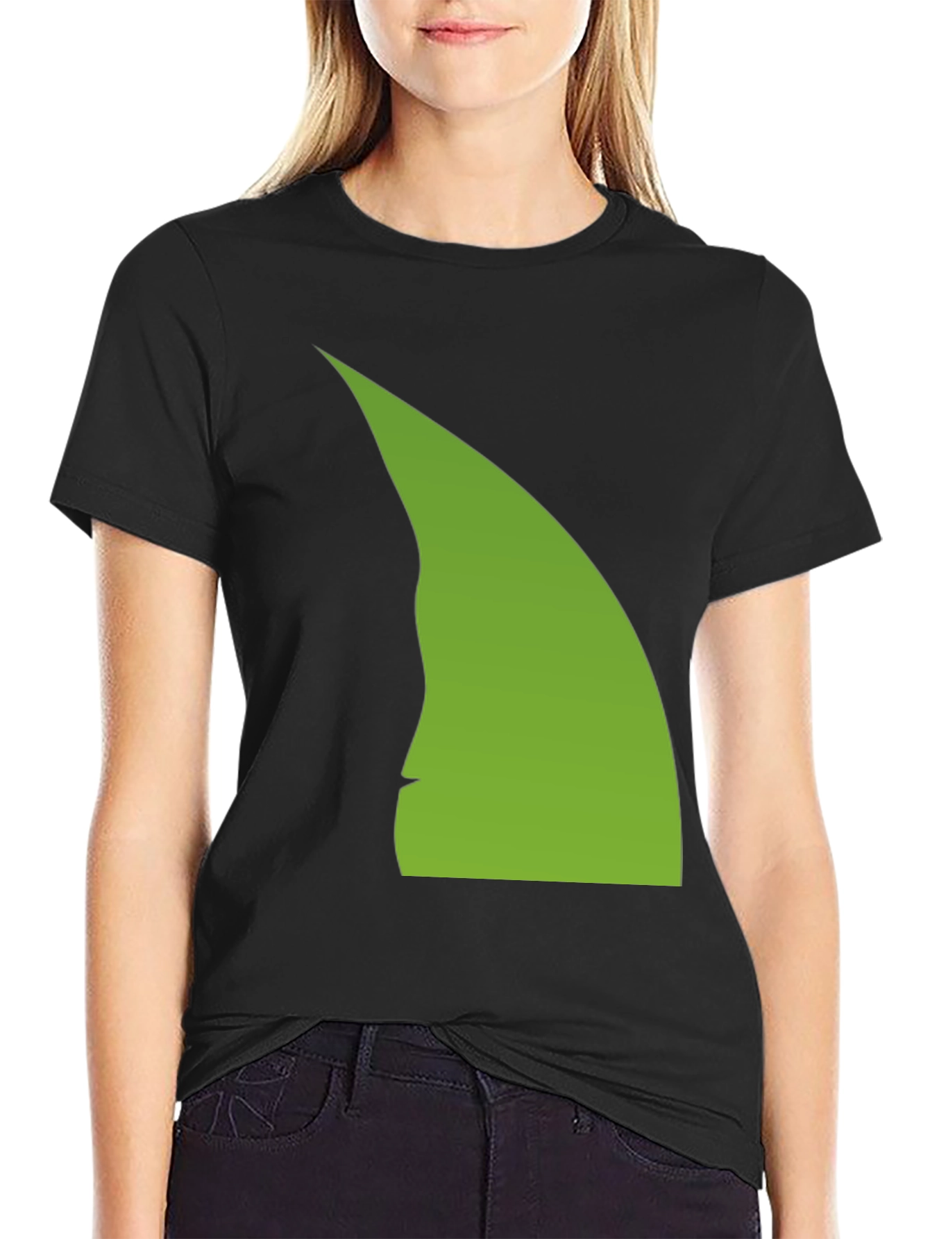 Abstract Green Silhouette on Black T-Shirt