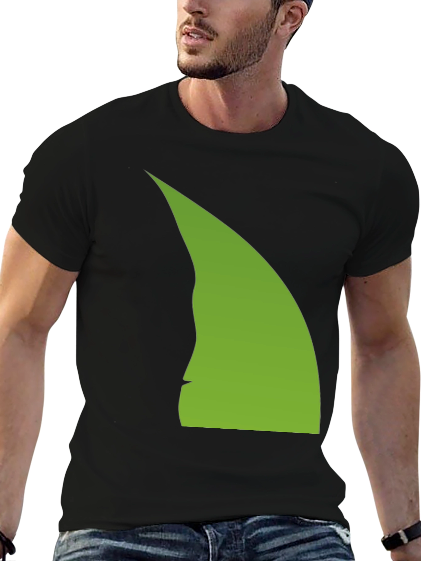 Abstract Green Silhouette on Black T-Shirt