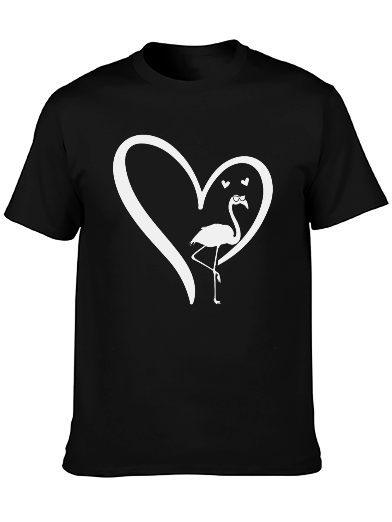 Flamingo Heart Graphic T-Shirt - Black Casual Tee