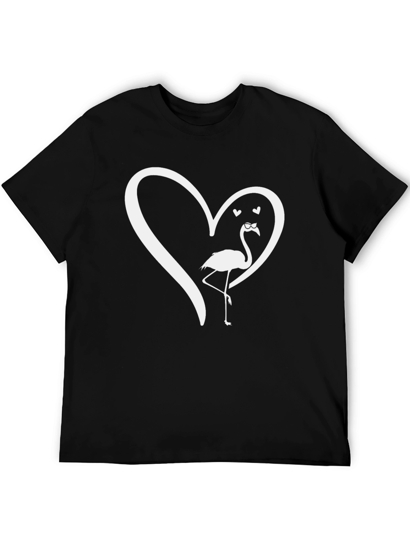 Flamingo Heart Graphic T-Shirt - Black Casual Tee