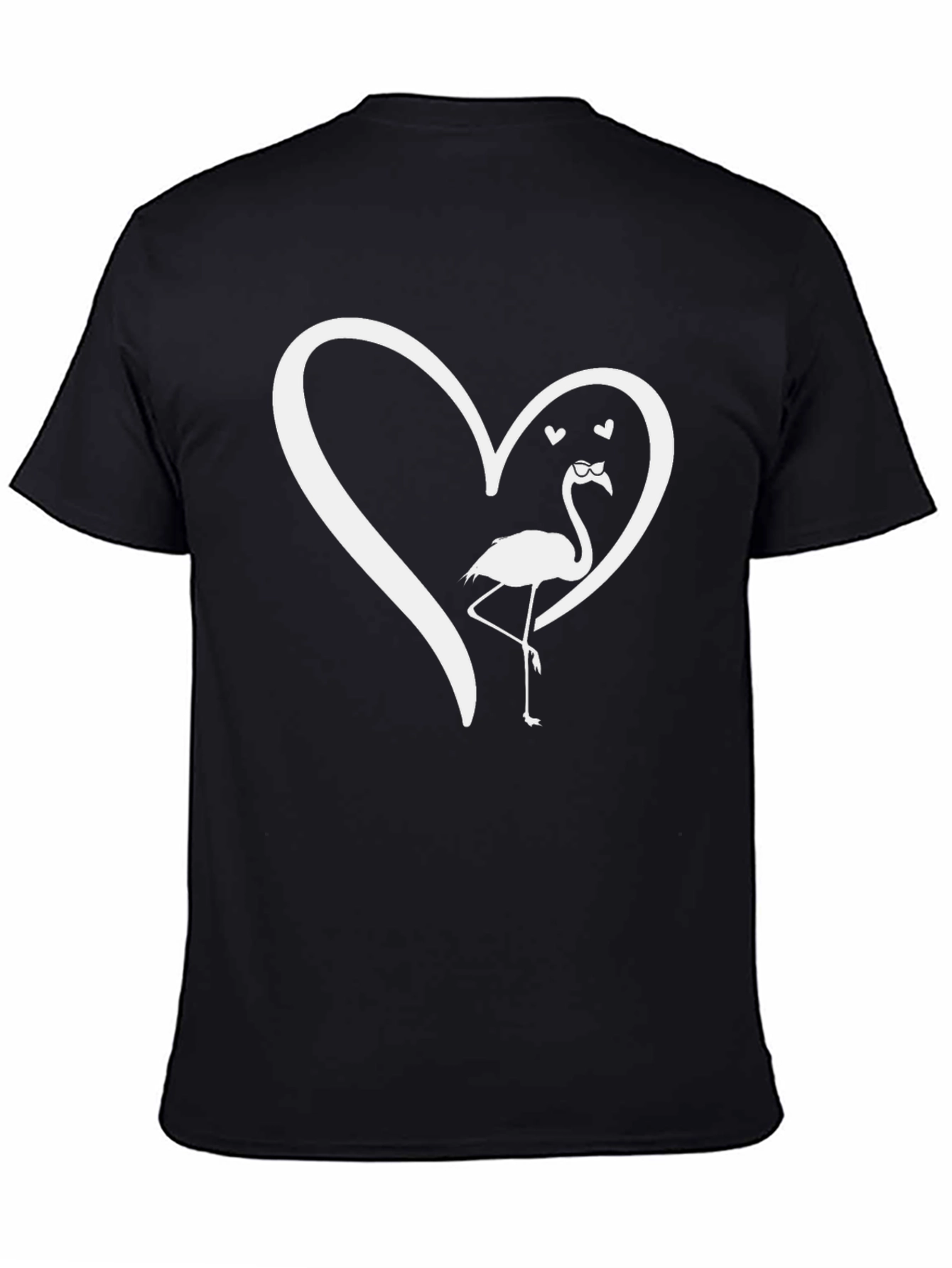 Flamingo Heart Graphic T-Shirt - Black Casual Tee