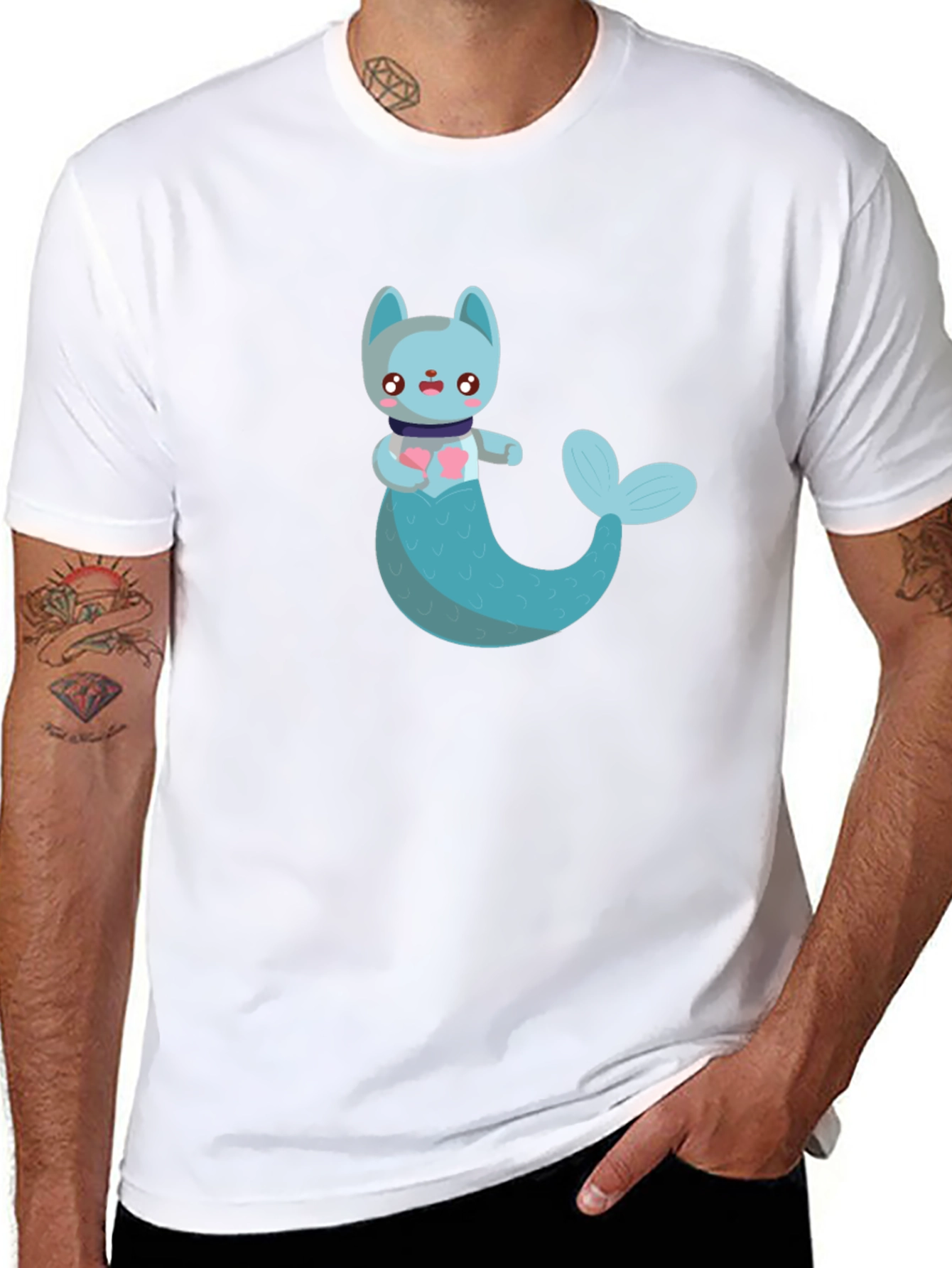 Cute Cat Mermaid Graphic Tee